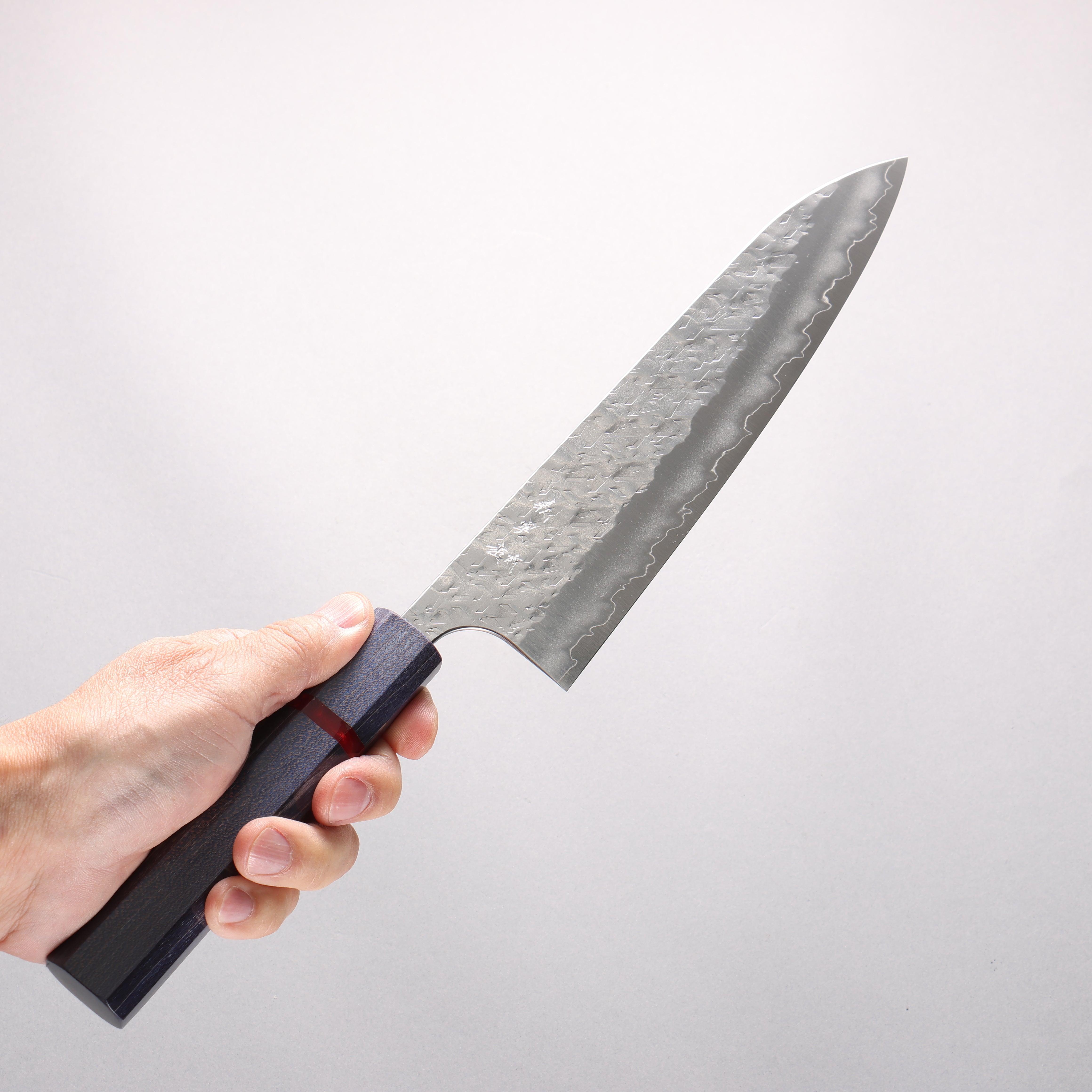 Yoshimi Kato Hyo SG2 Hammered Gyuto 210mm Blue Stabilized Wood (With Red Ring) Handle - Seisuke Knife