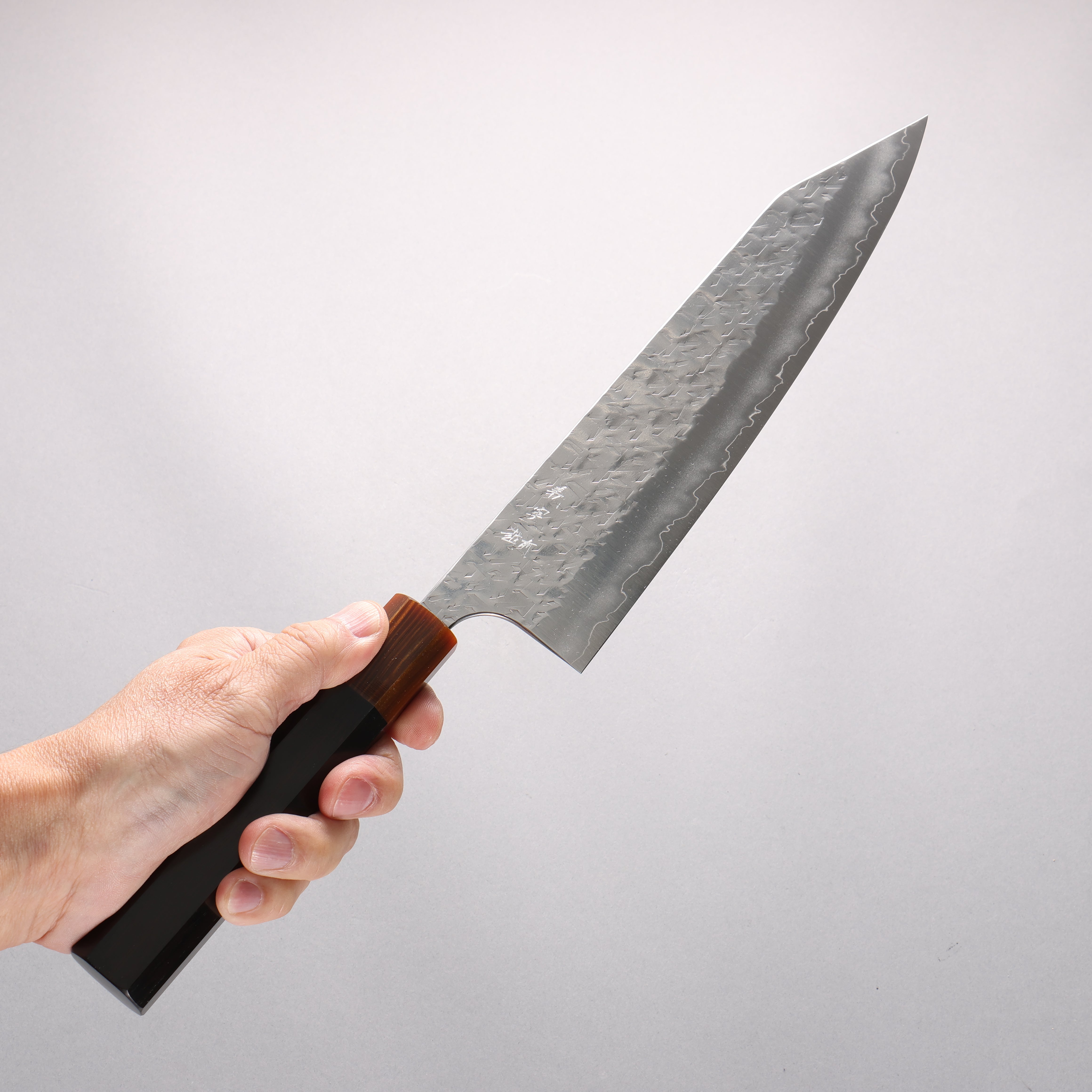 Yoshimi Kato Hyo SG2 Hammered Kiritsuke Gyuto 240mm Ebony (ferrule: Orange Resin) Handle - Seisuke Knife