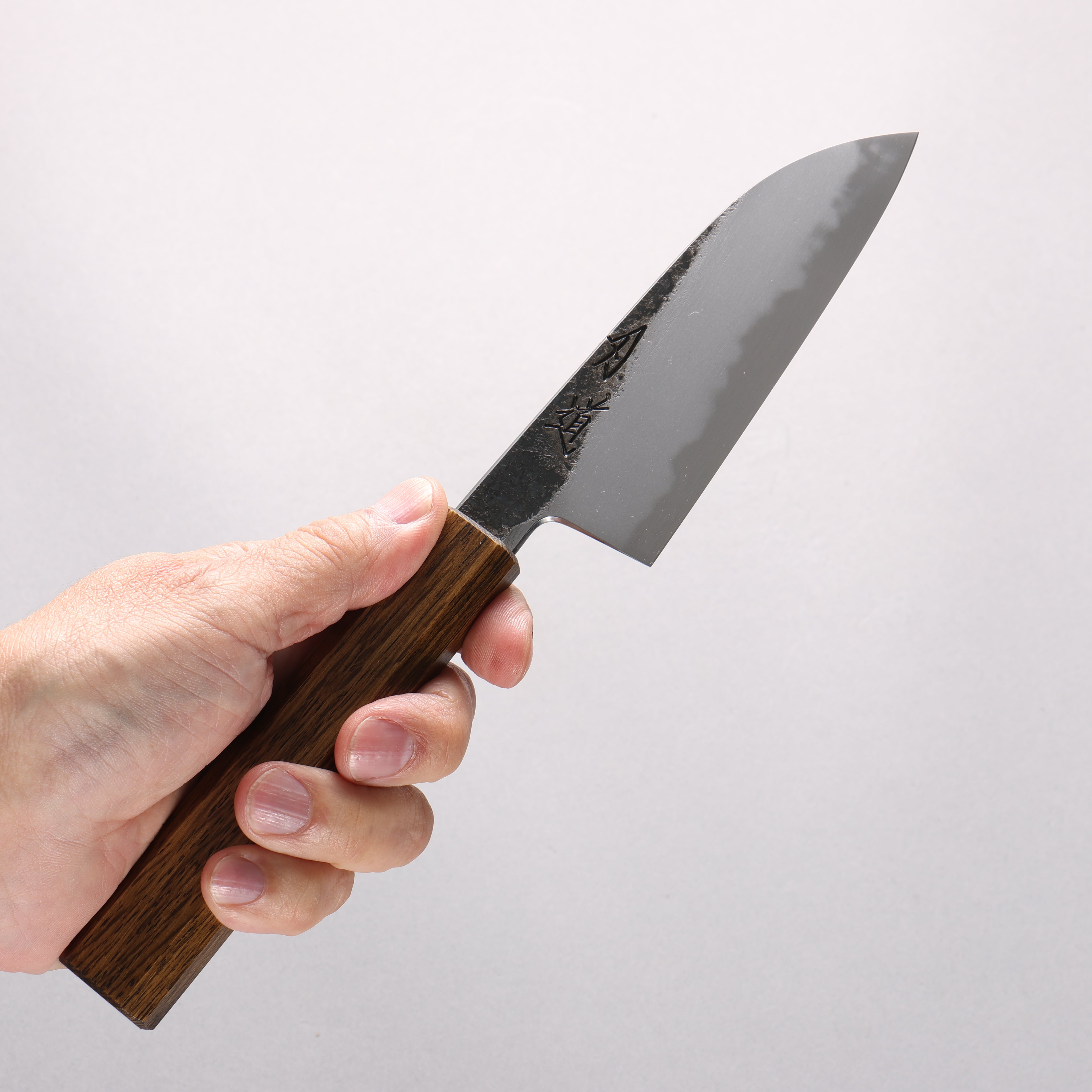 Hado Sumi White Steel No.2 Kurouchi Small Santoku 110mm Oak Handle - Seisuke Knife
