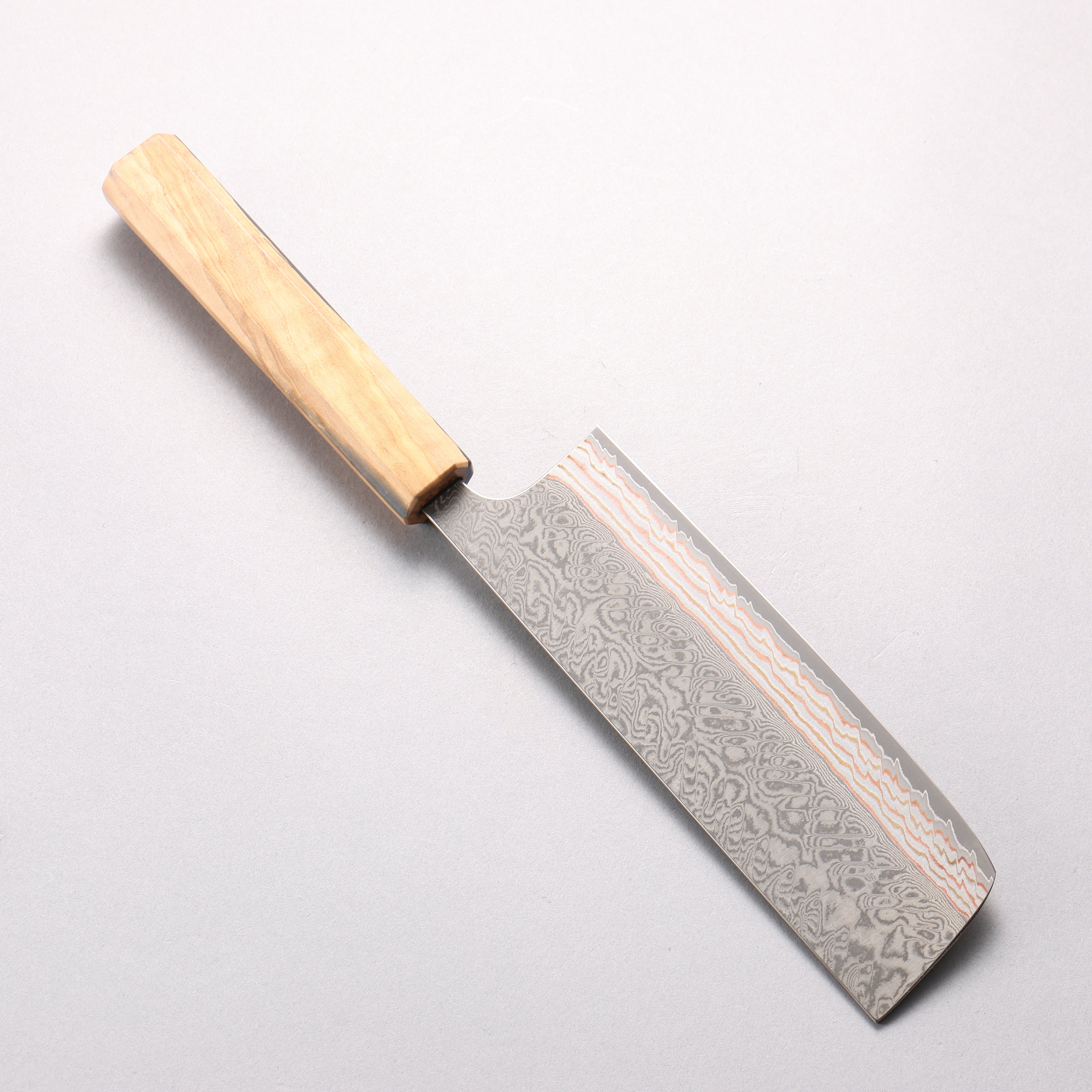 Yoshimi Kato VG10w Colored Damascus Nakiri 165mm Olive Wood & Blue Resin Handle - Seisuke Knife