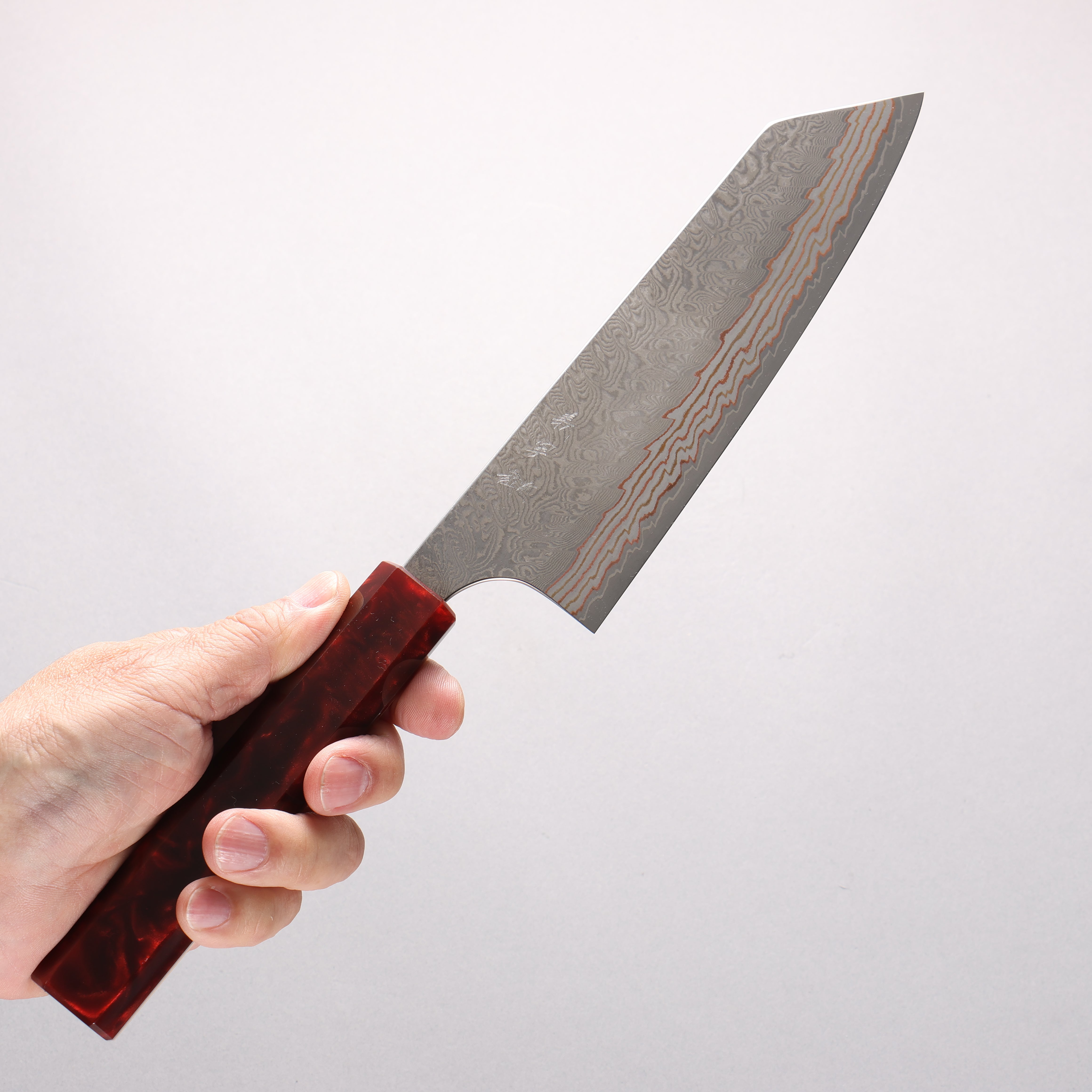 Yoshimi Kato VG10w Colored Damascus Bunka 170mm Olive Wood & Red Resin Handle - Seisuke Knife