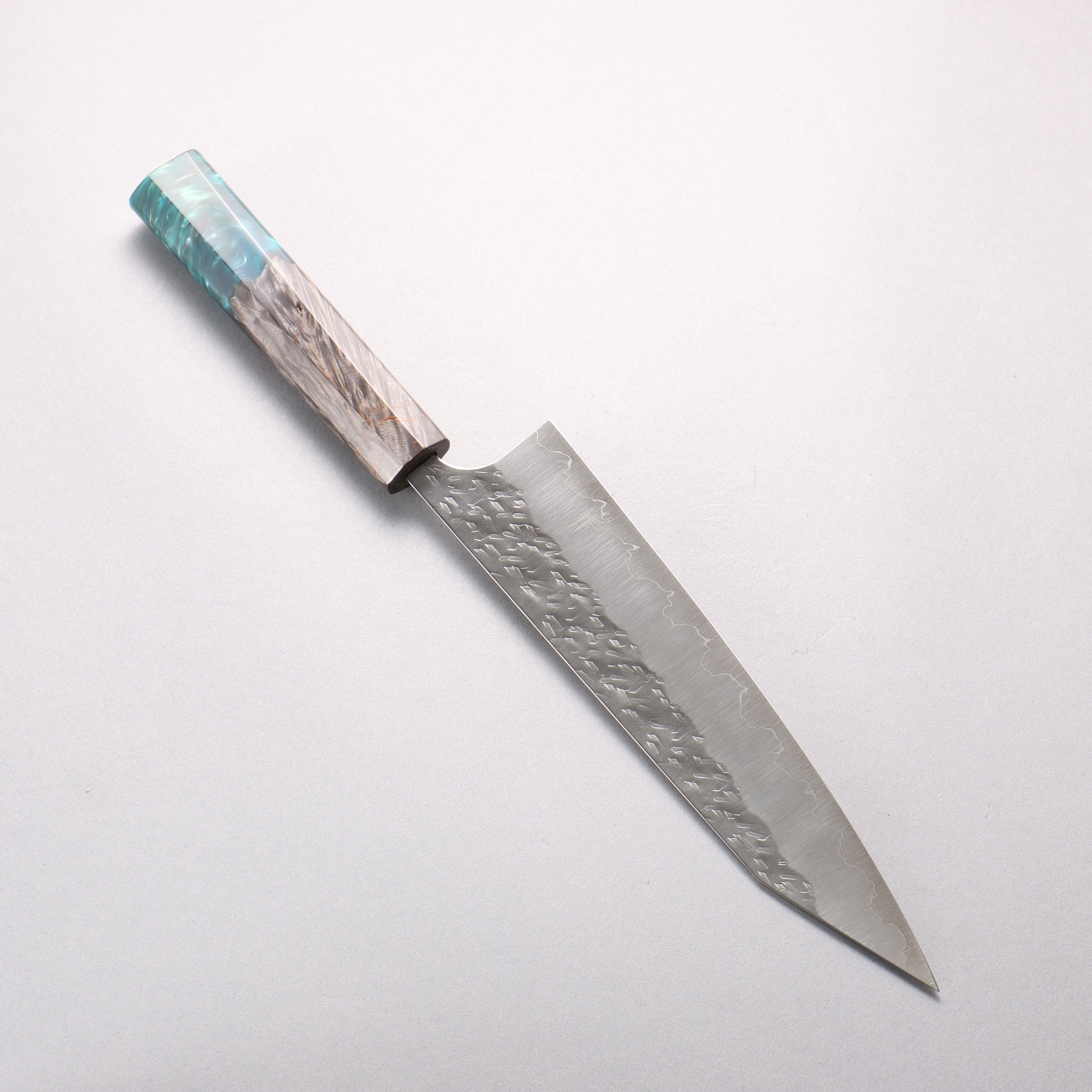 Yoshimi Kato Hyo SG2 Hammered Kiritsuke Gyuto 210mm Stabilized Birch & Emerald Resin Handle - Seisuke Knife
