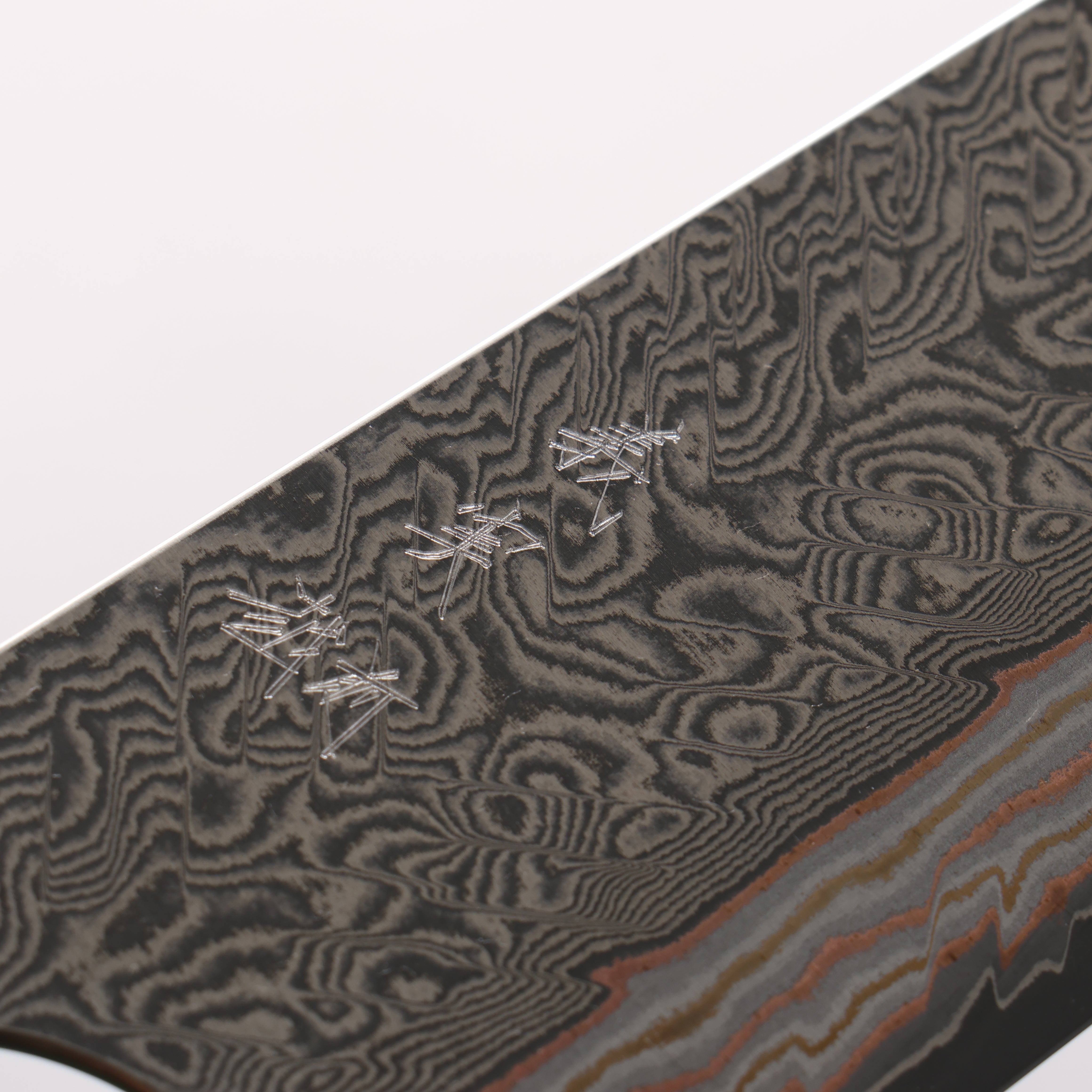 Yoshimi Kato VG10w Colored Damascus Kiritsuke Gyuto 240mm Stabilized Birch & Emerald Resin Handle - Seisuke Knife