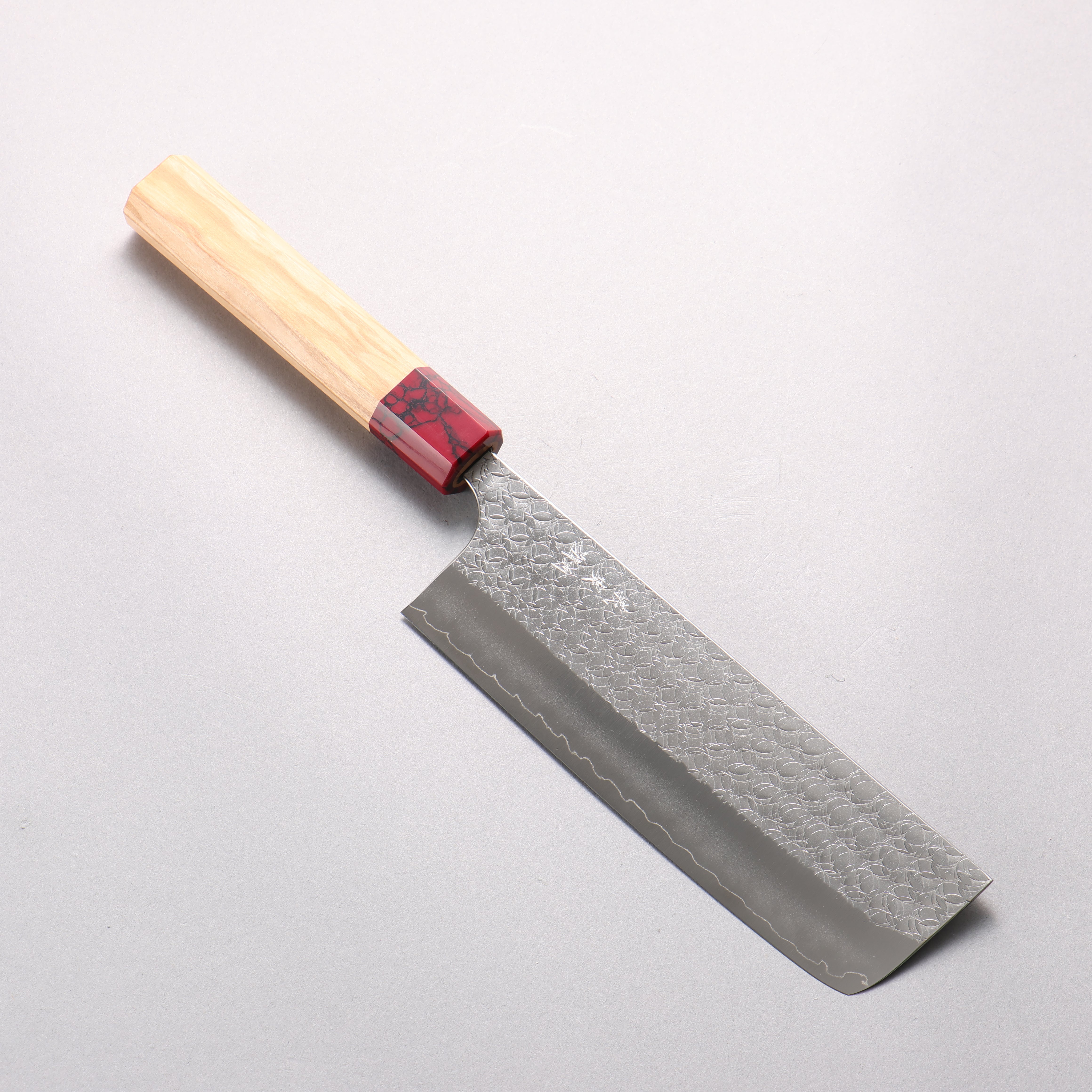 Yoshimi Kato Minamo SG2 Hammered Nakiri 165mm Olive Wood & Red Turquoise Handle - Seisuke Knife