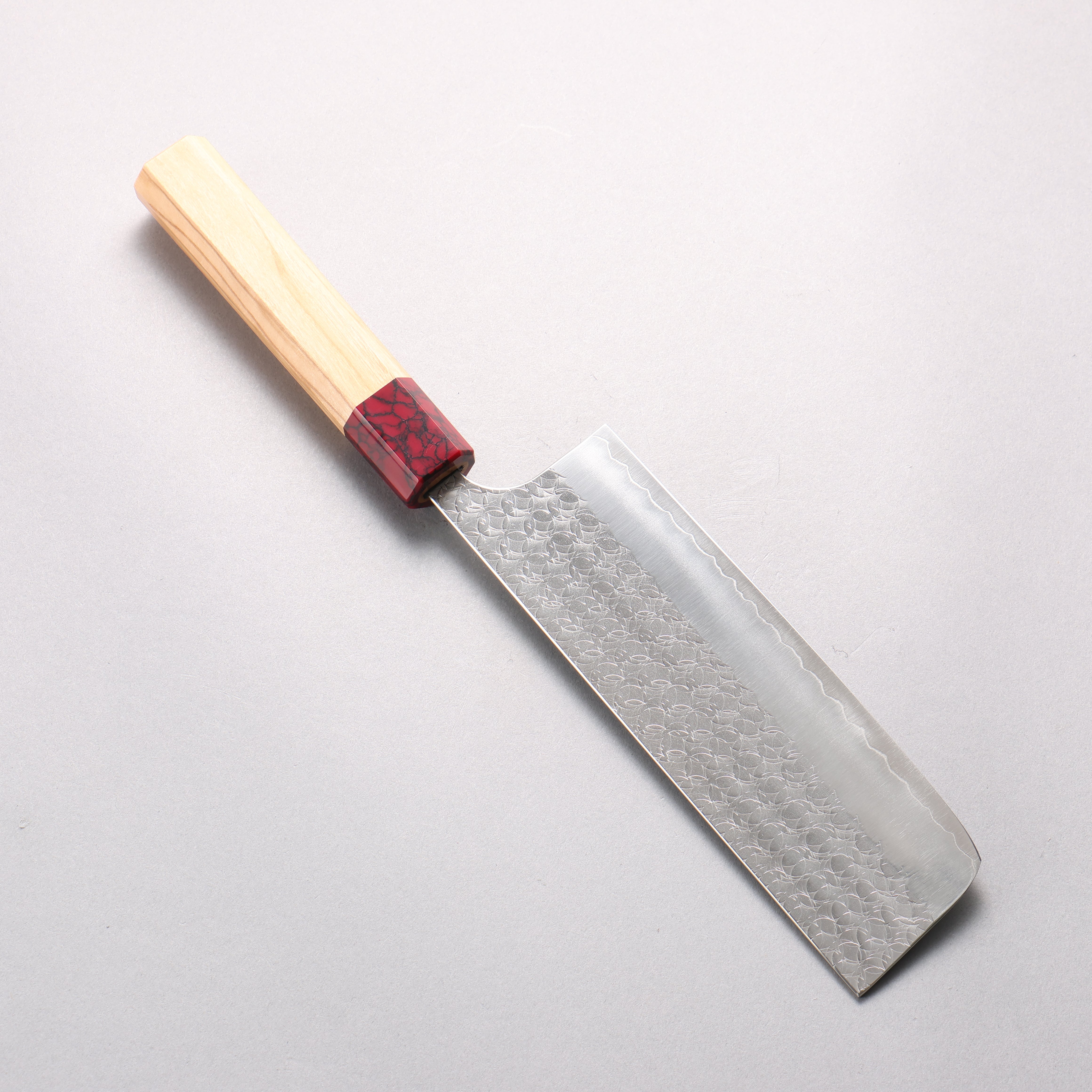 Yoshimi Kato Minamo SG2 Hammered Nakiri 165mm Olive Wood & Red Turquoise Handle - Seisuke Knife