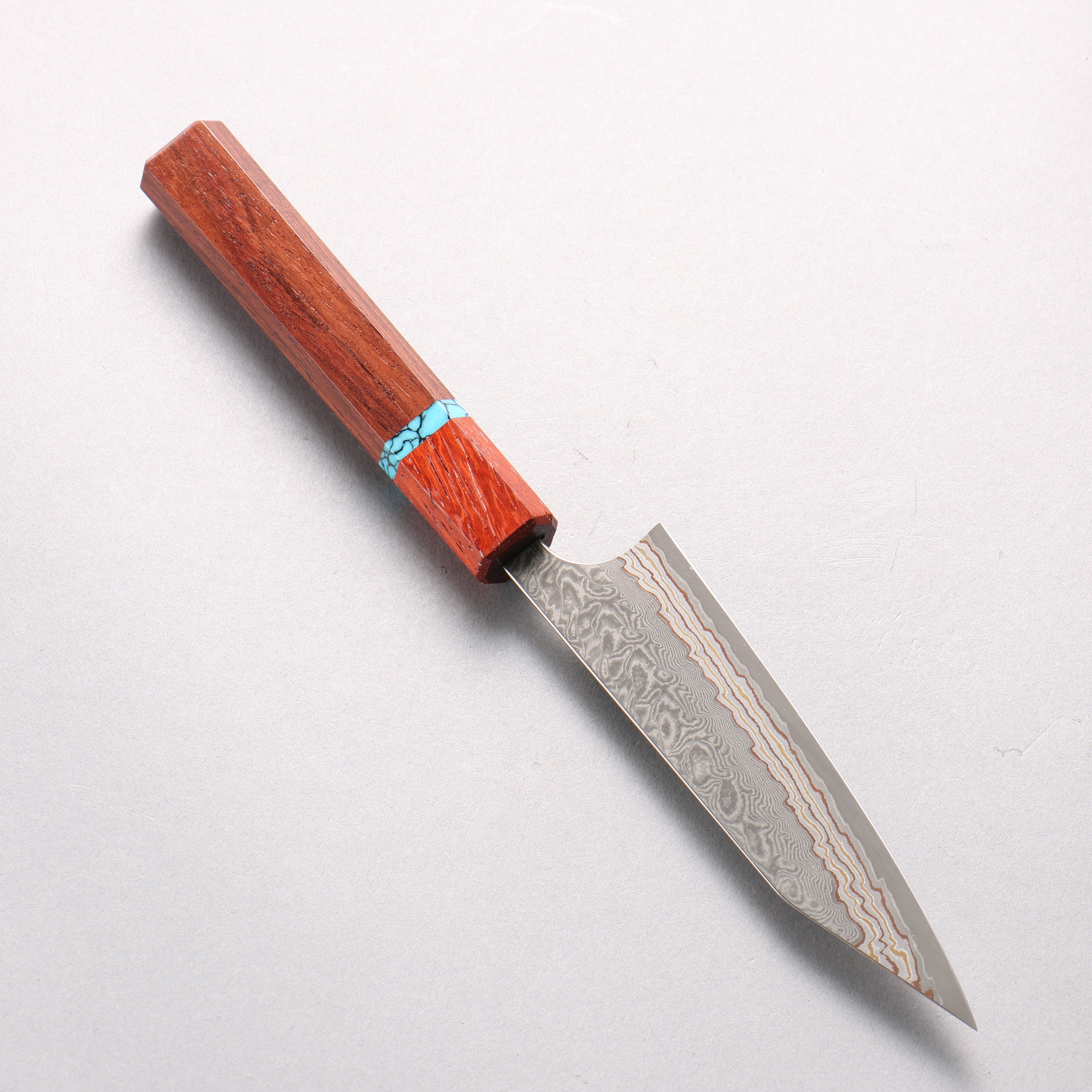 Yoshimi Kato VG10w Colored Damascus Kiritsuke Petty-Utility 120mm Rosewood & Turquoise Handle - Seisuke Knife