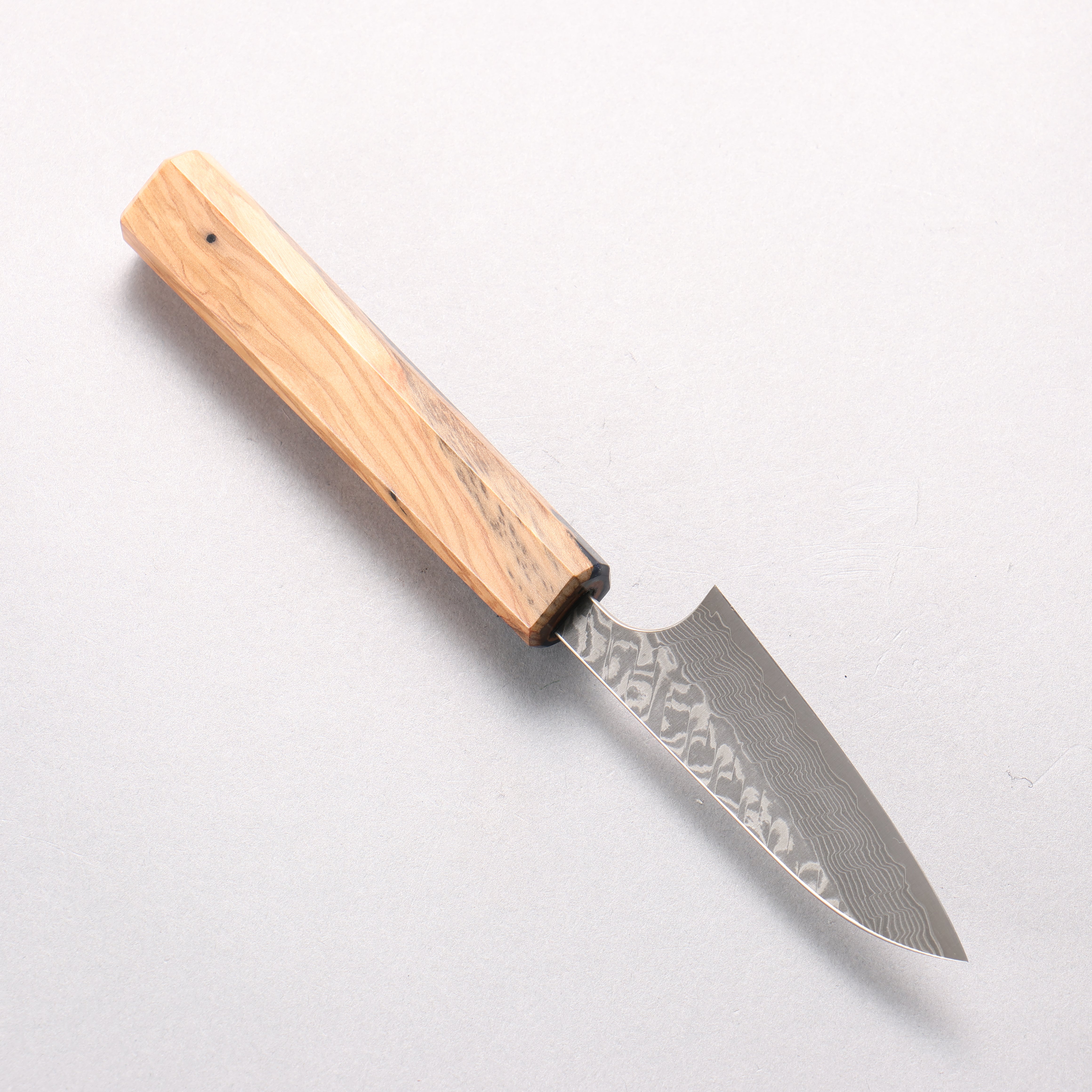 Yoshimi Kato SG2 Black Damascus Petty-Utility 80mm Olive Tree and Blue Resin Handle - Seisuke Knife