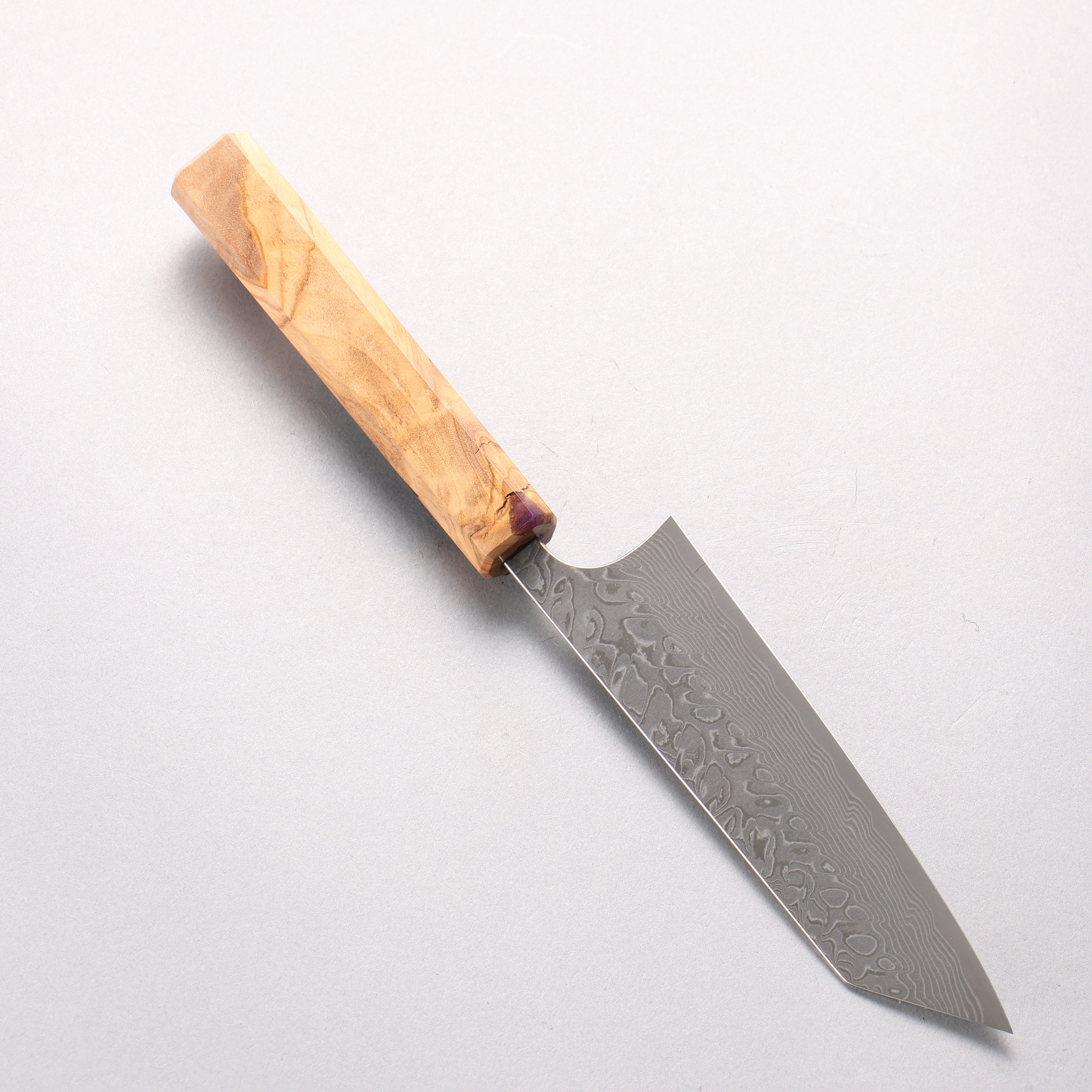 Yoshimi Kato SG2 Black Damascus Small Bunka 130mm Olive Tree and Purple Resin Handle - Seisuke Knife