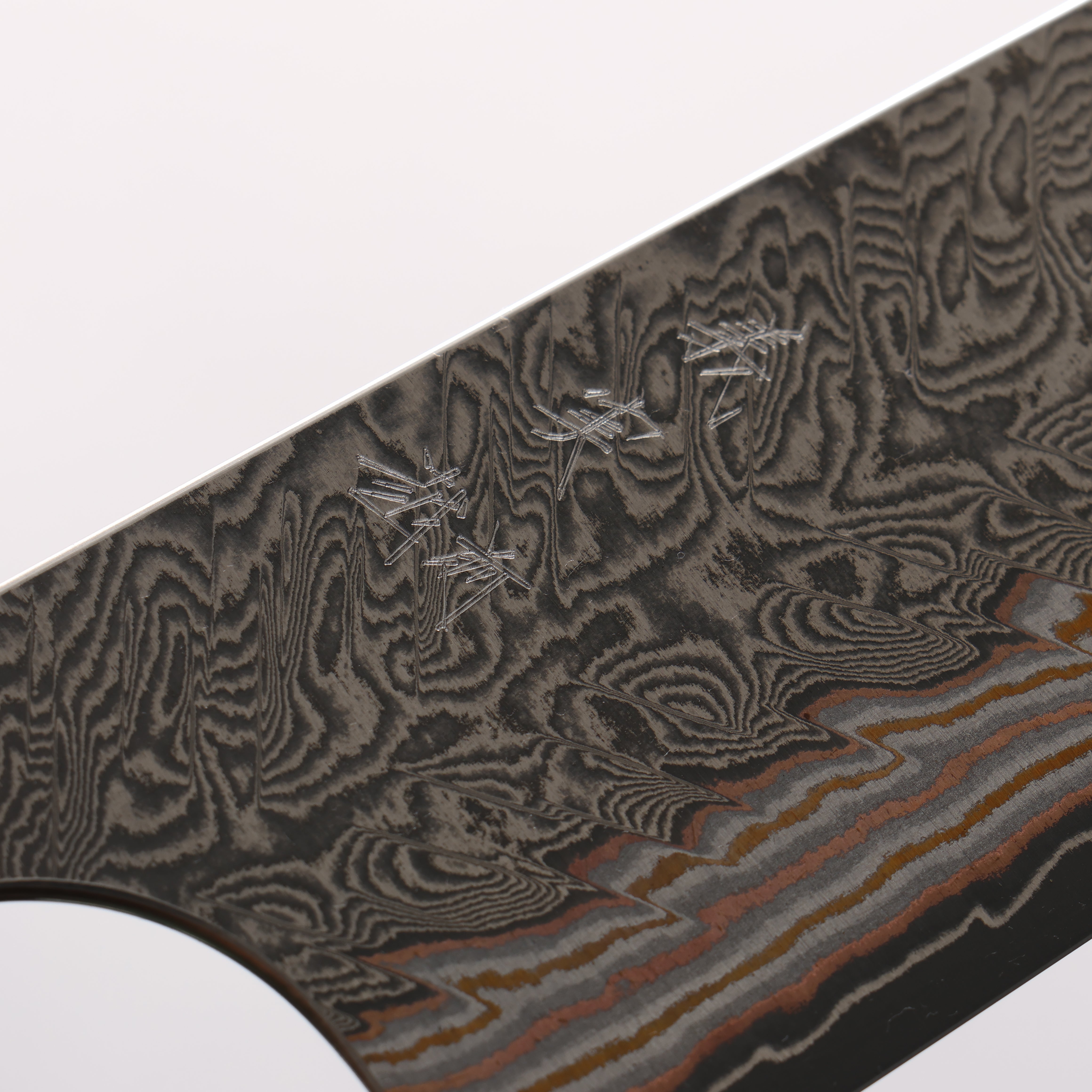 Yoshimi Kato VG10w Colored Damascus Kiritsuke Gyuto 210mm Olive Tree and Blue Resin Handle - Seisuke Knife