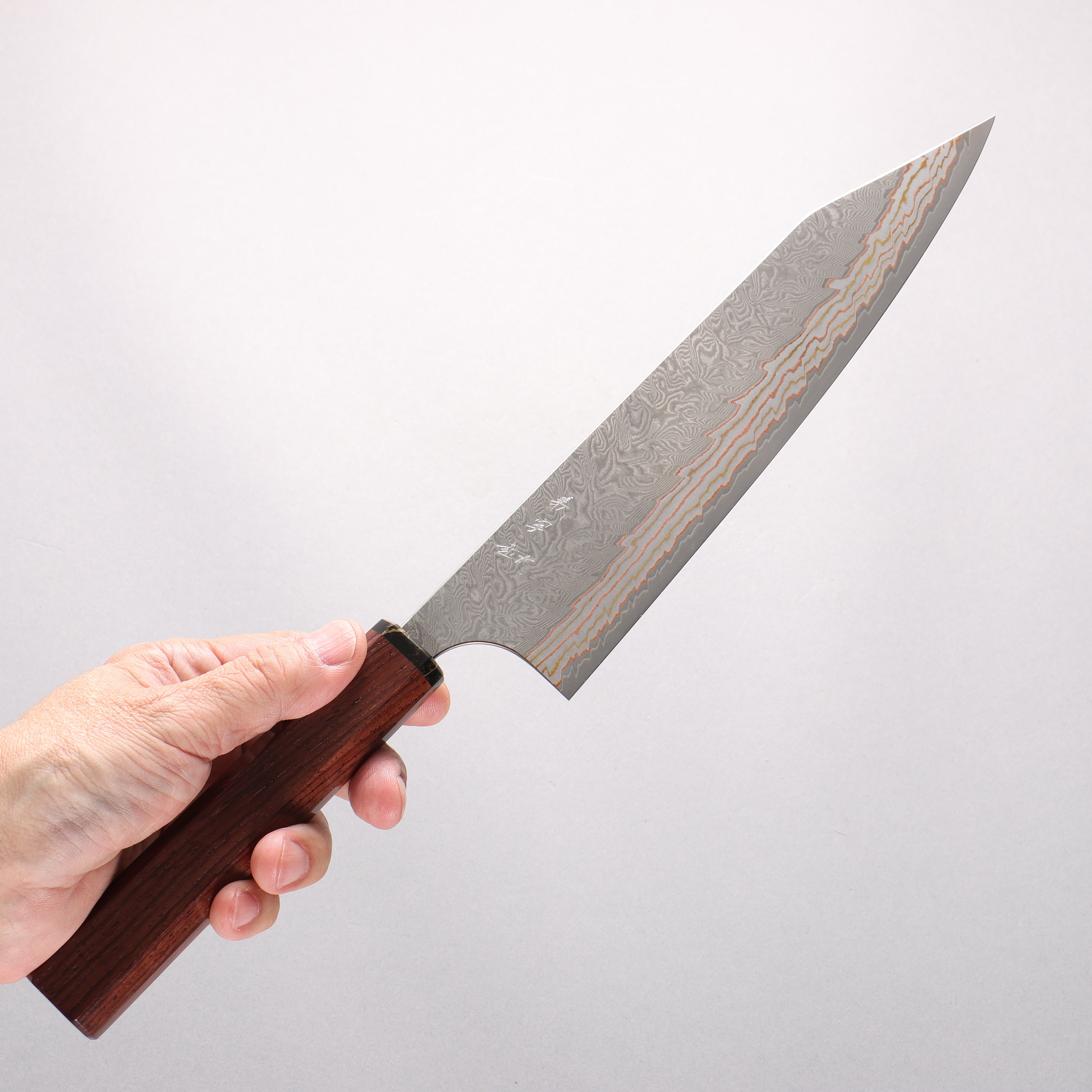 Yoshimi Kato VG10w Colored Damascus Kiritsuke Gyuto 210mm Rosewood & Black Turquoise Handle - Seisuke Knife