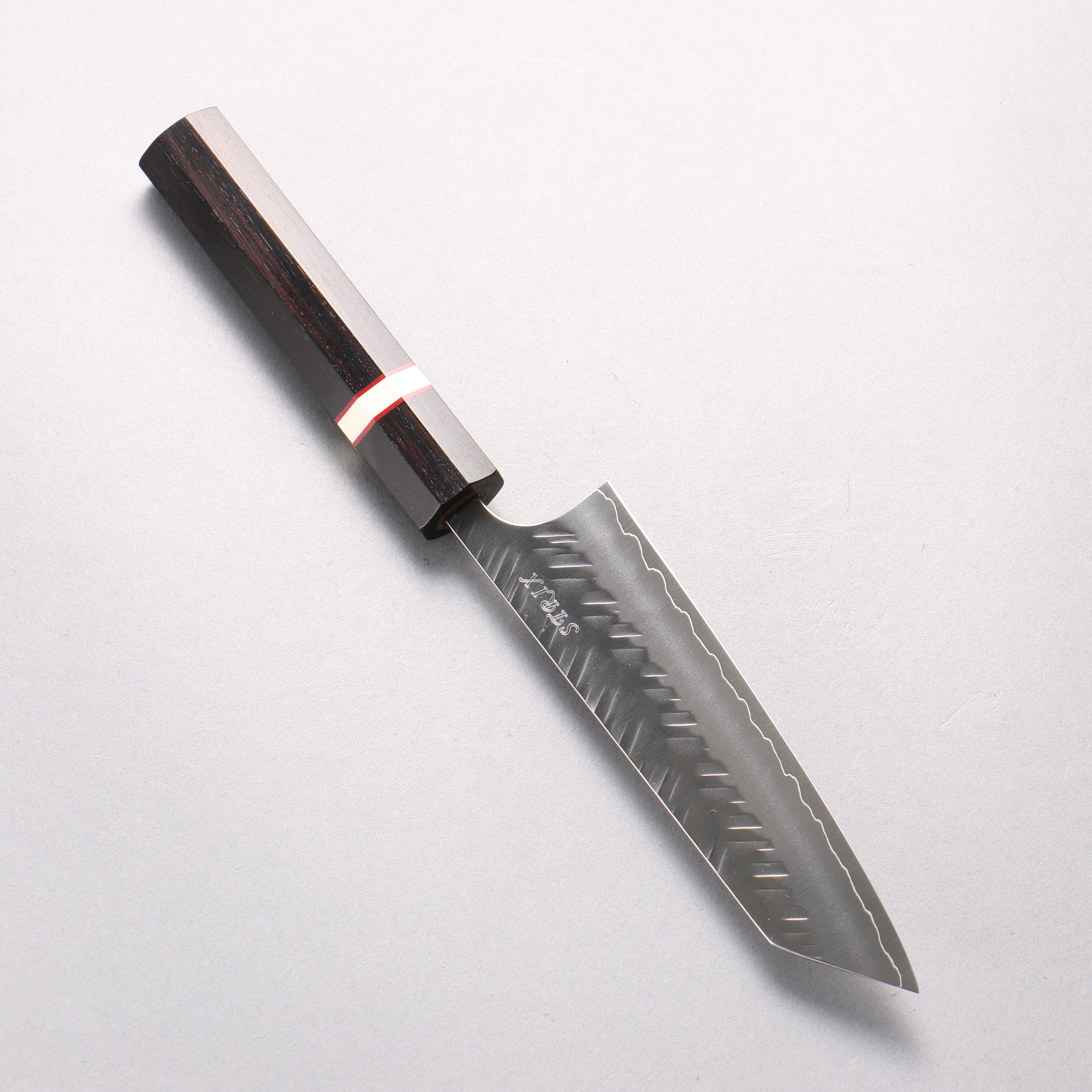 Yoshimi Kato SPG STRIX V-Hammered Small Bunka 130mm Ebony Wood & White Ring Handle - Seisuke Knife