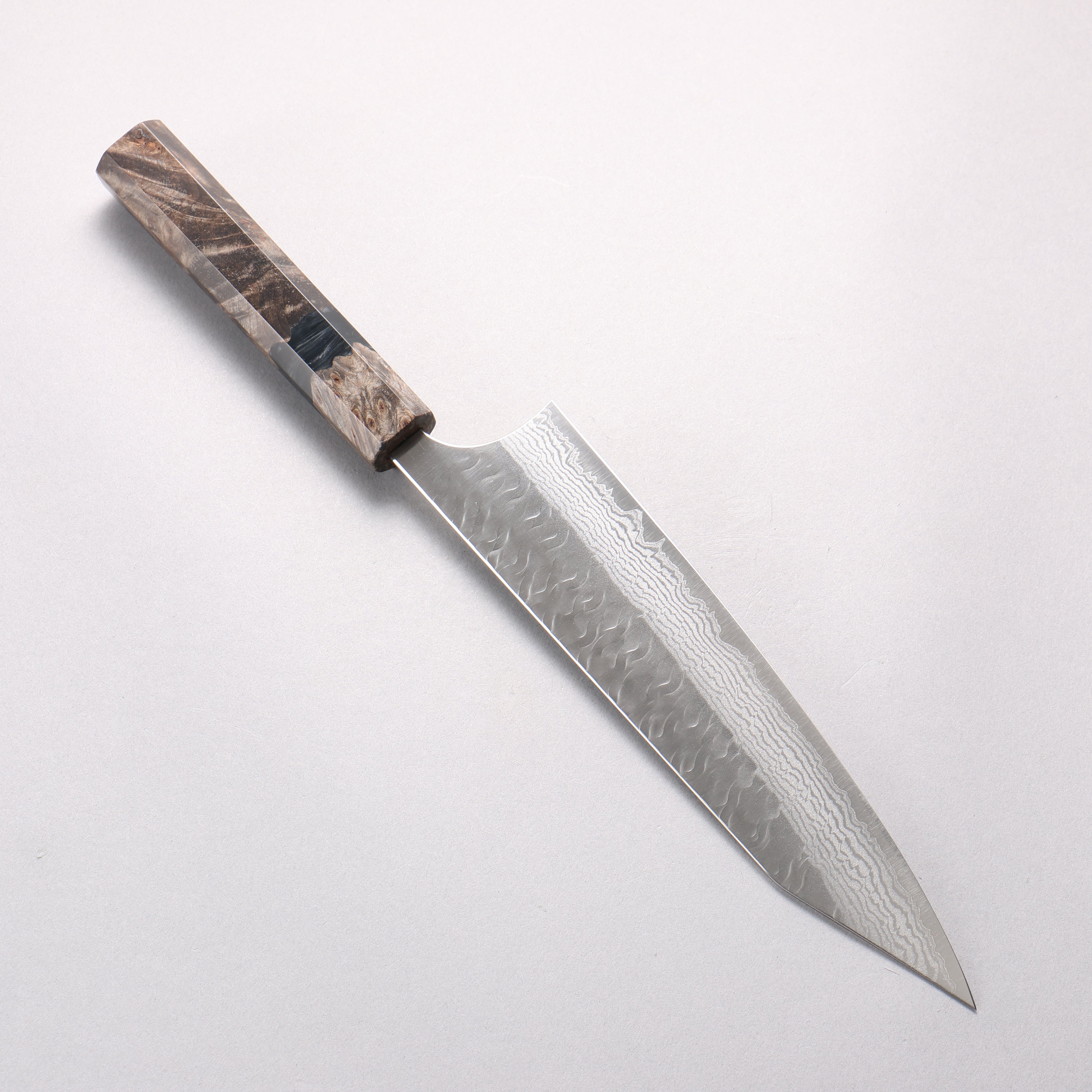 Yoshimi Kato Nami VG-XEOS Hammered Damascus Kiritsuke Gyuto 210mm Stabilized Birch & Black Resin Handle - Seisuke Knife