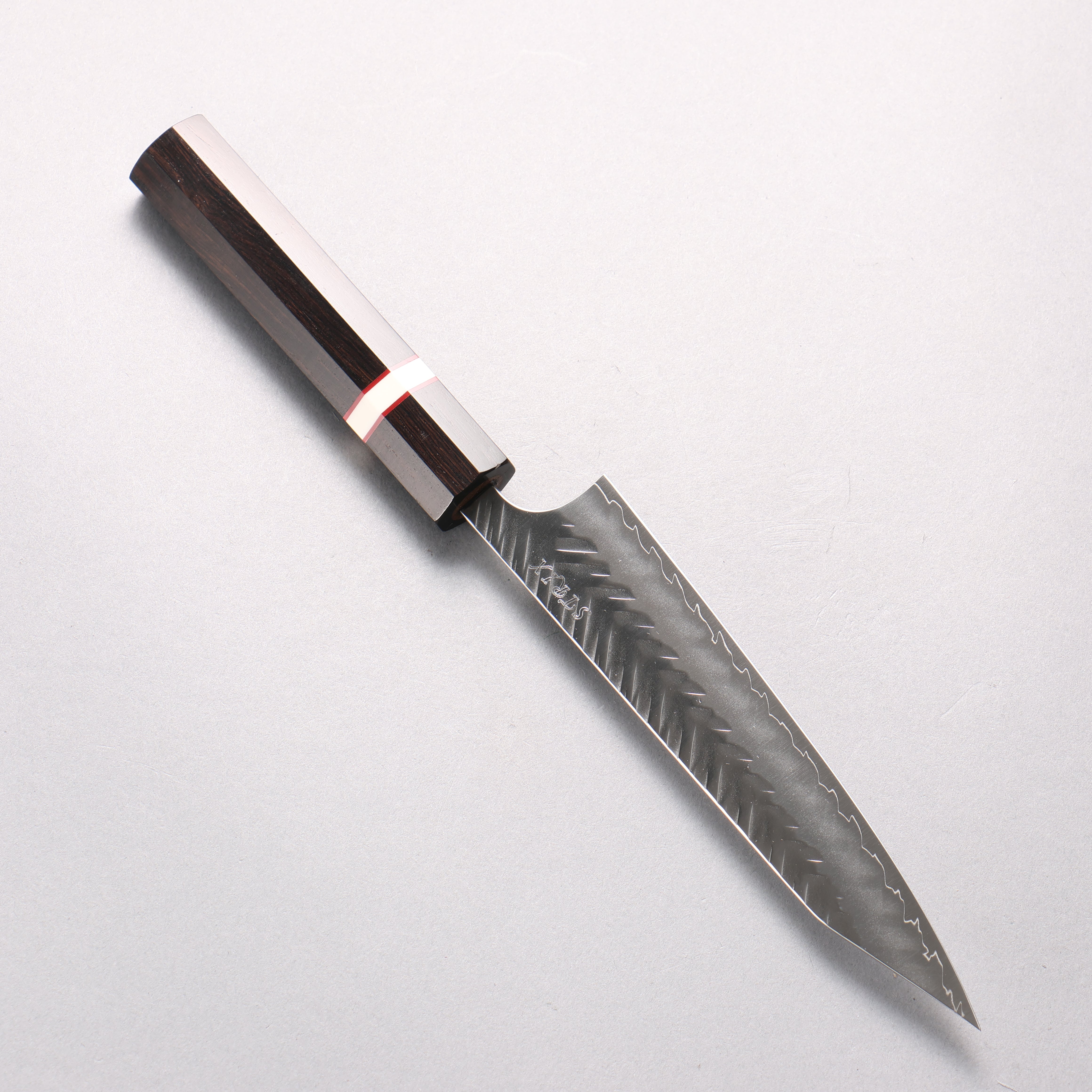 Yoshimi Kato SPG STRIX V-Hammered Kiritsuke Petty-Utility 150mm Ebony Wood & White Ring Handle - Seisuke Knife