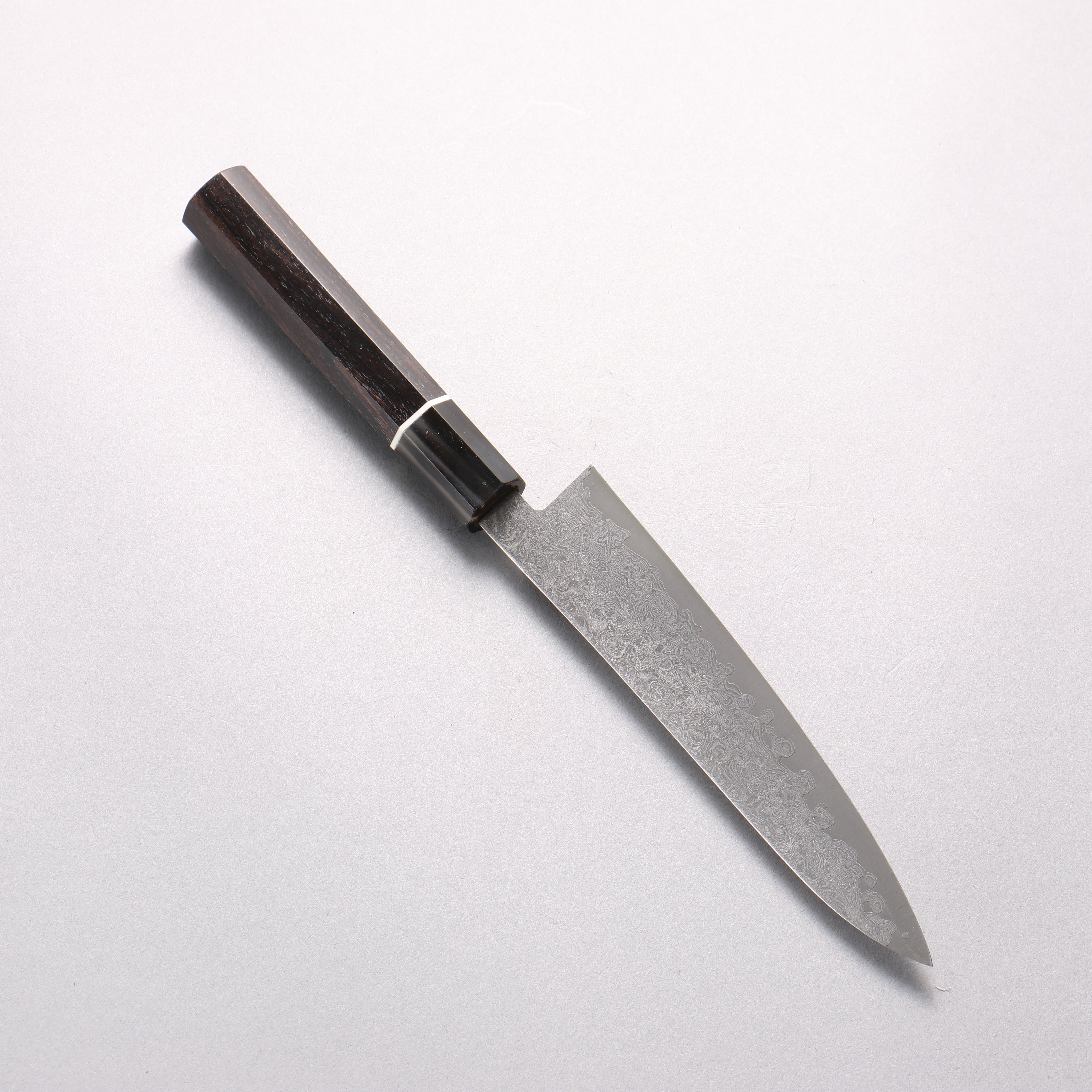 Shigeki Tanaka VG10 Damascus Petty-Utility 150mm Ebony Wood & Black Water Buffalo Horn Handle - Seisuke Knife
