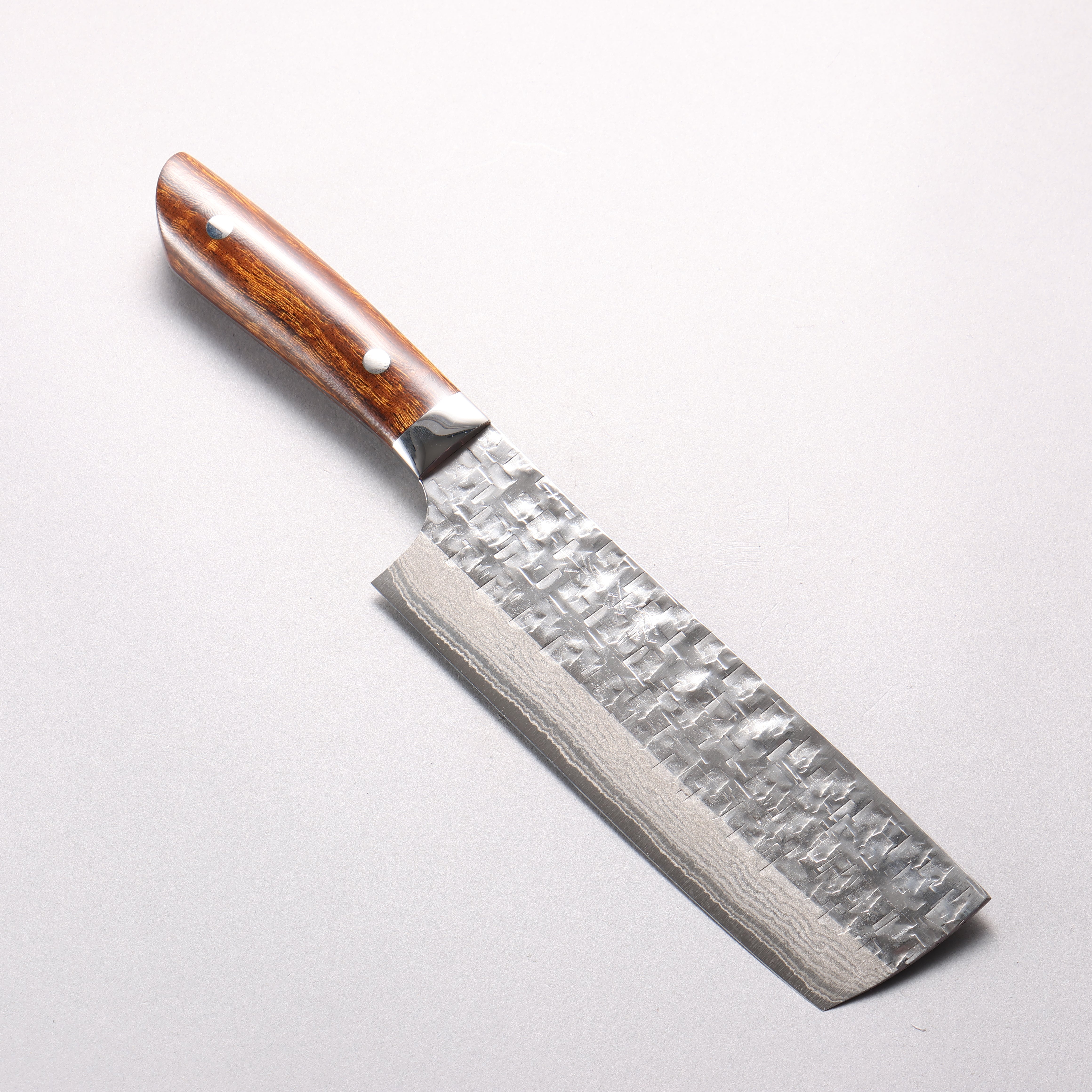 Takeshi Saji SRS13 Hammered Damascus Cross Nakiri 165mm Ironwood Handle - Seisuke Knife