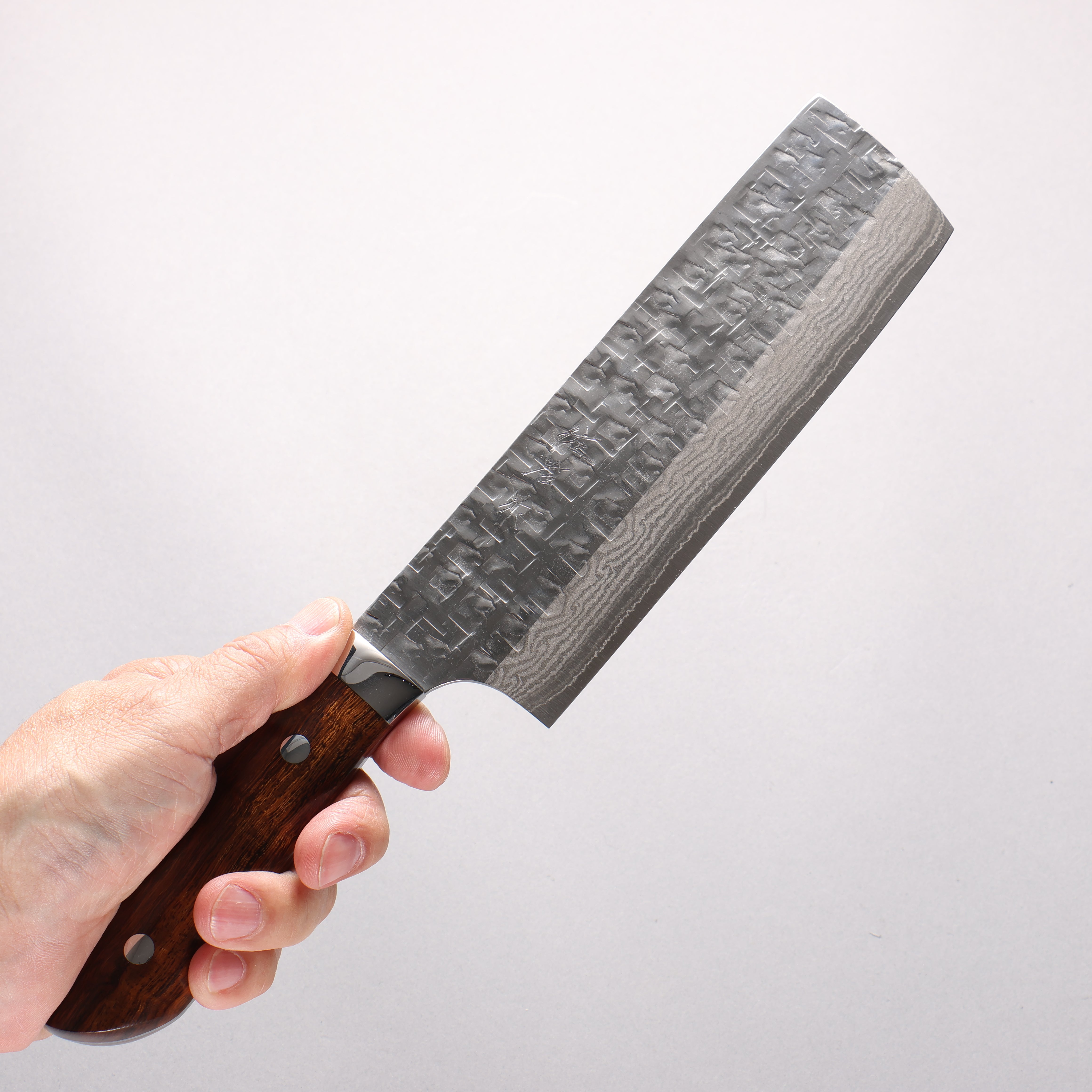 Takeshi Saji SRS13 Hammered Damascus Cross Nakiri 165mm Ironwood Handle - Seisuke Knife