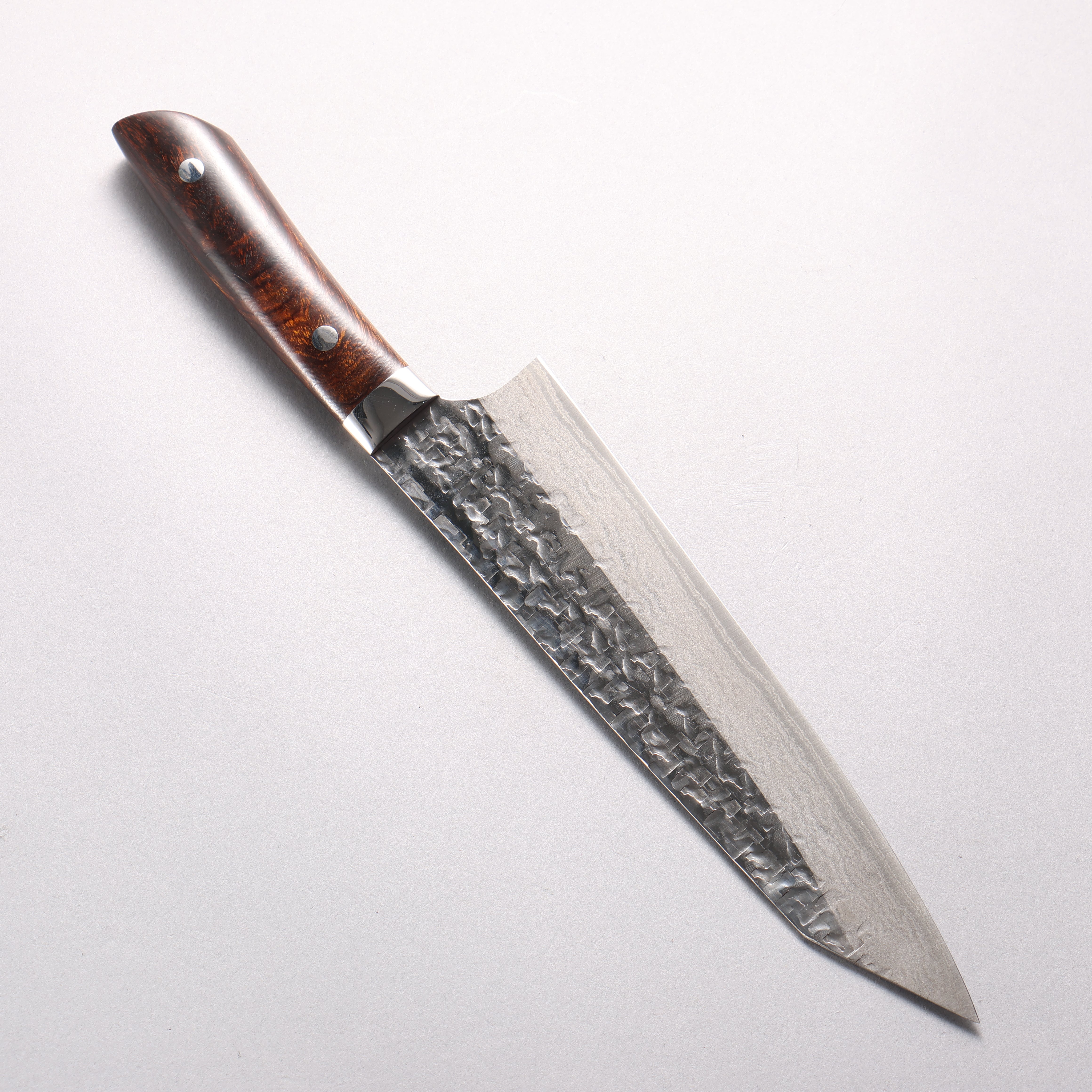 Takeshi Saji SRS13 Hammered Damascus Cross Kiritsuke Gyuto 210mm Ironwood Handle - Seisuke Knife