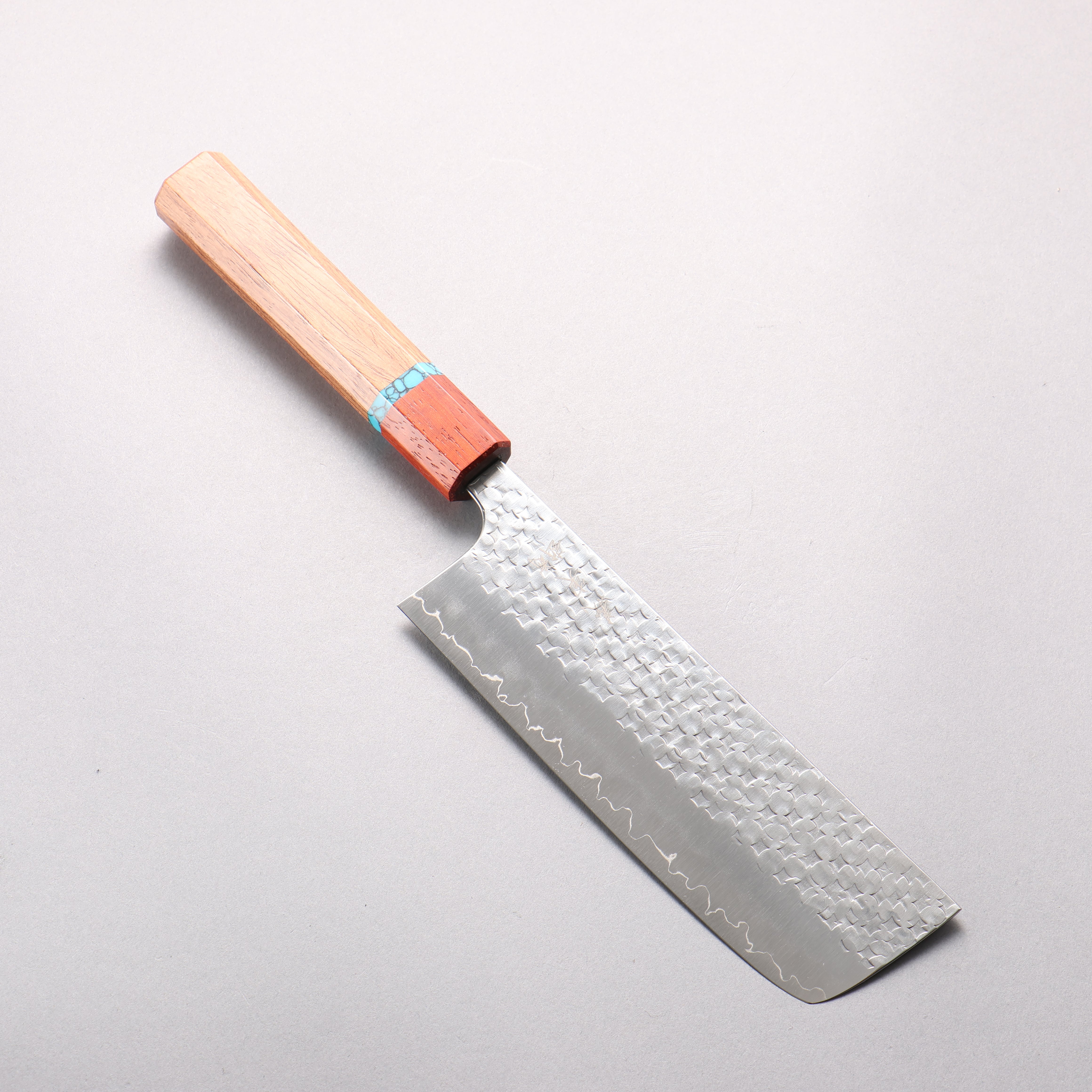 Yoshimi Kato Minamo II SPG STRIX Hammered Nakiri 165mm Rosewood & Turquoise Ring Handle - Seisuke Knife