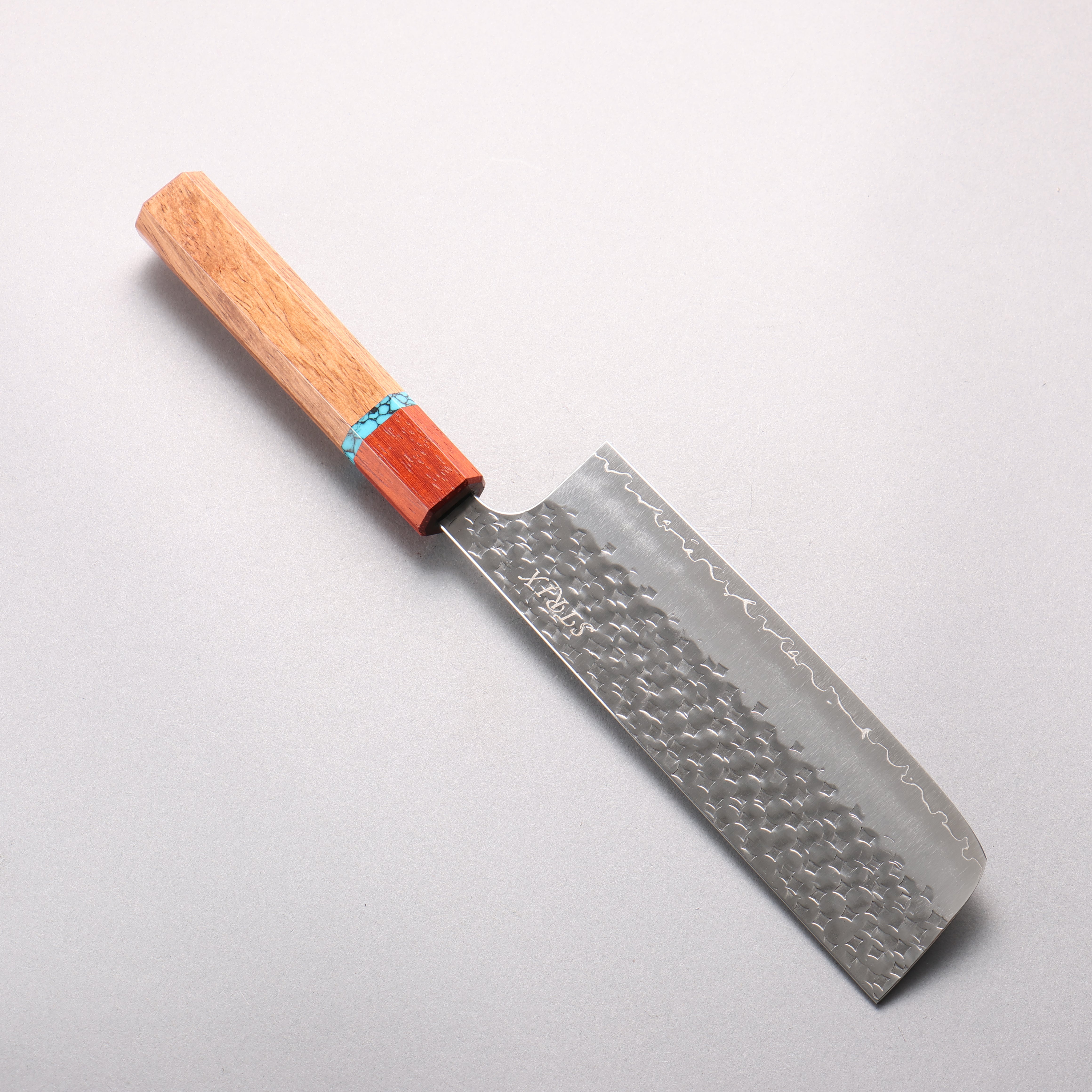 Yoshimi Kato Minamo II SPG STRIX Hammered Nakiri 165mm Rosewood & Turquoise Ring Handle - Seisuke Knife