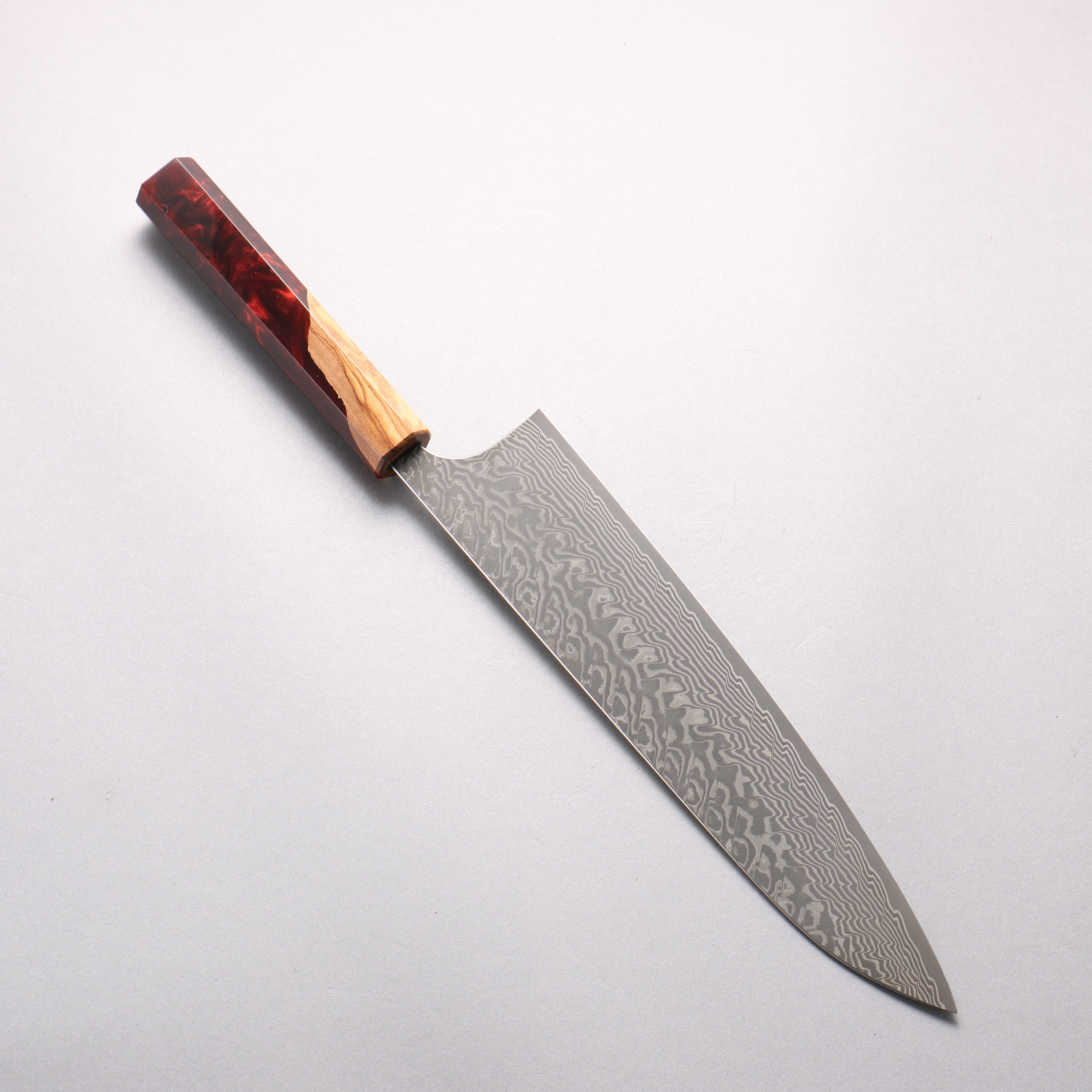 Yoshimi Kato SG2 Black Damascus Gyuto 240mm Olive Tree and Red Resin Handle - Seisuke Knife