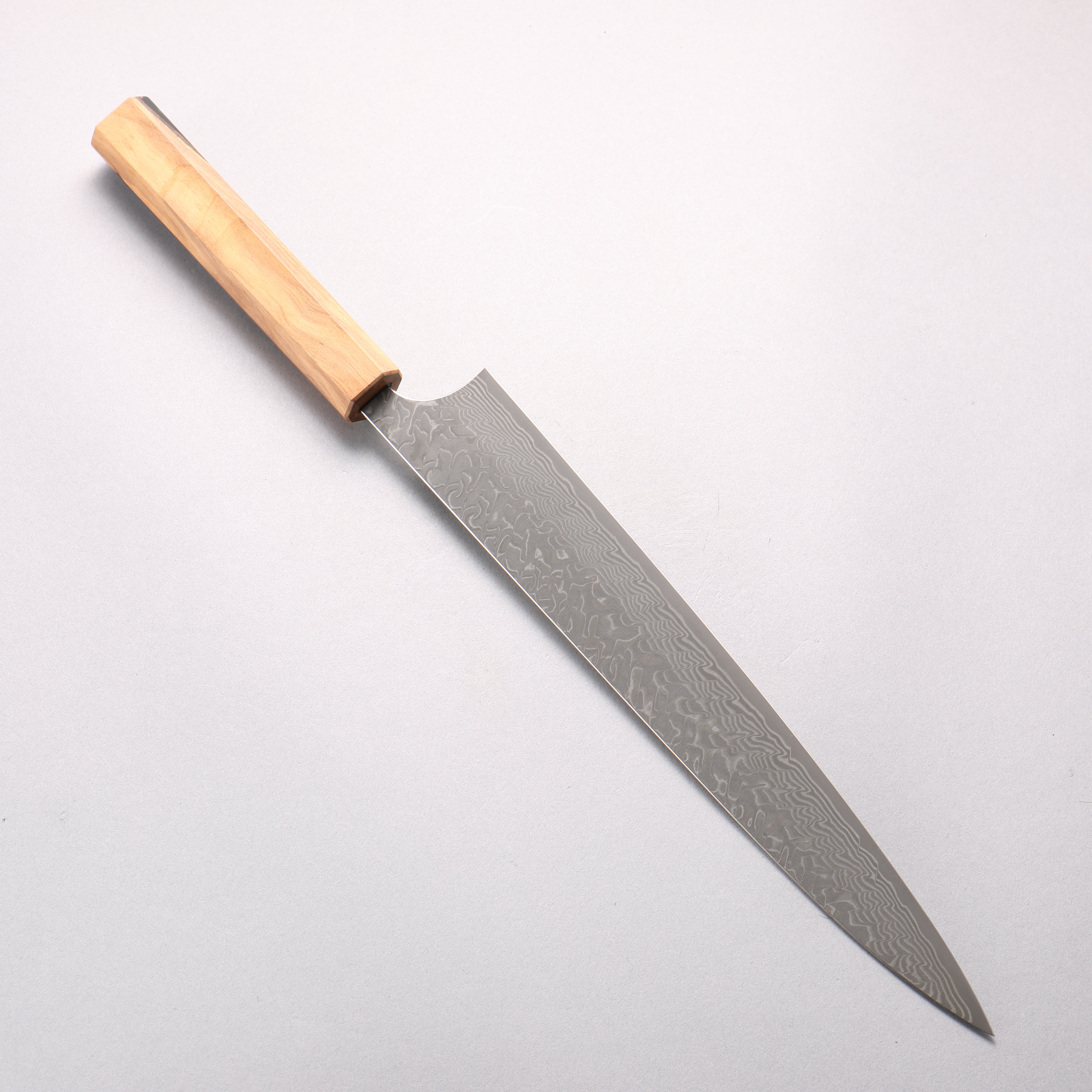Yoshimi Kato SG2 Black Damascus Sujihiki 270mm Olive Tree and Black/White Marble Resin Handle - Seisuke Knife