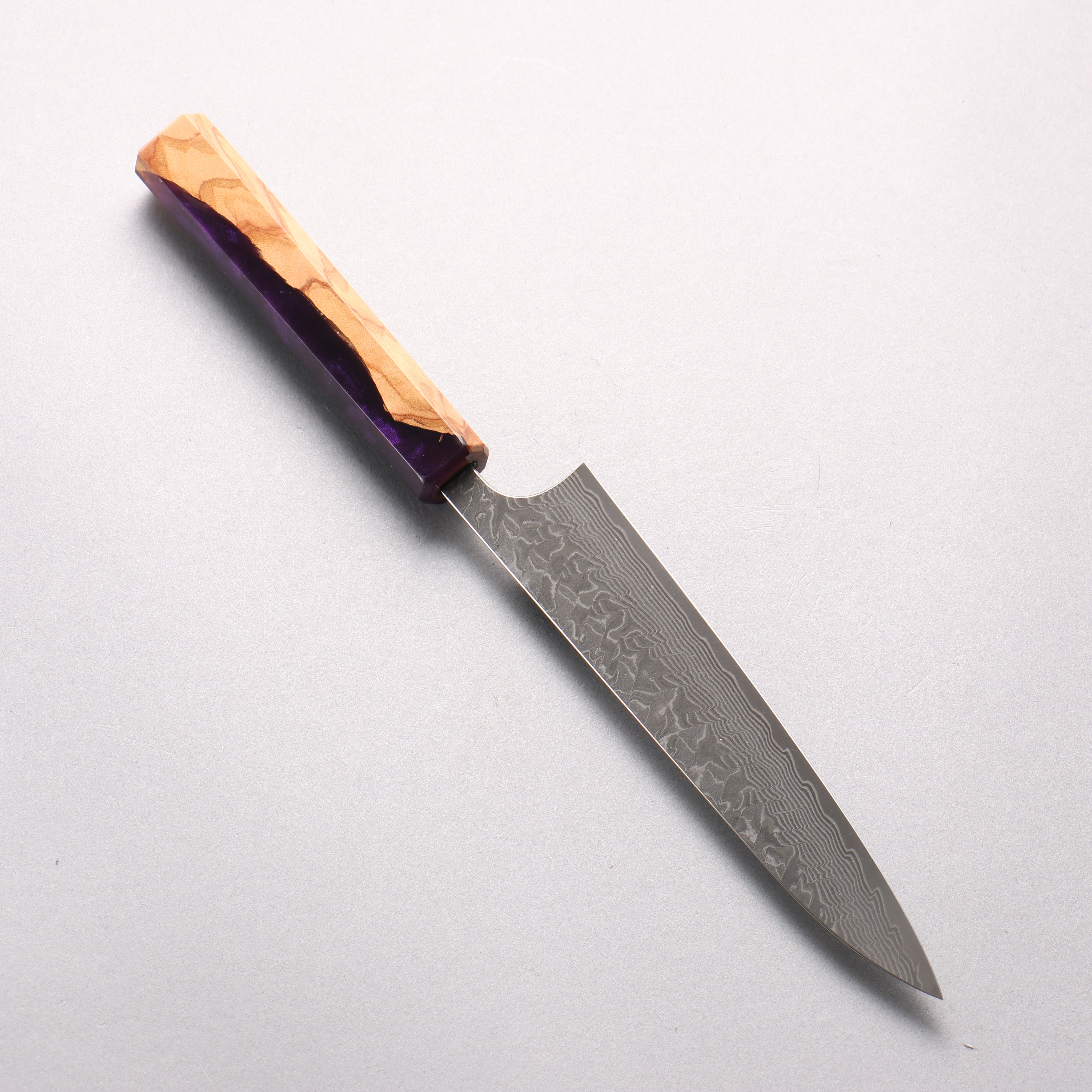 Yoshimi Kato SG2 Black Damascus Petty-Utility 150mm Olive Tree and Purple Resin Handle - Seisuke Knife