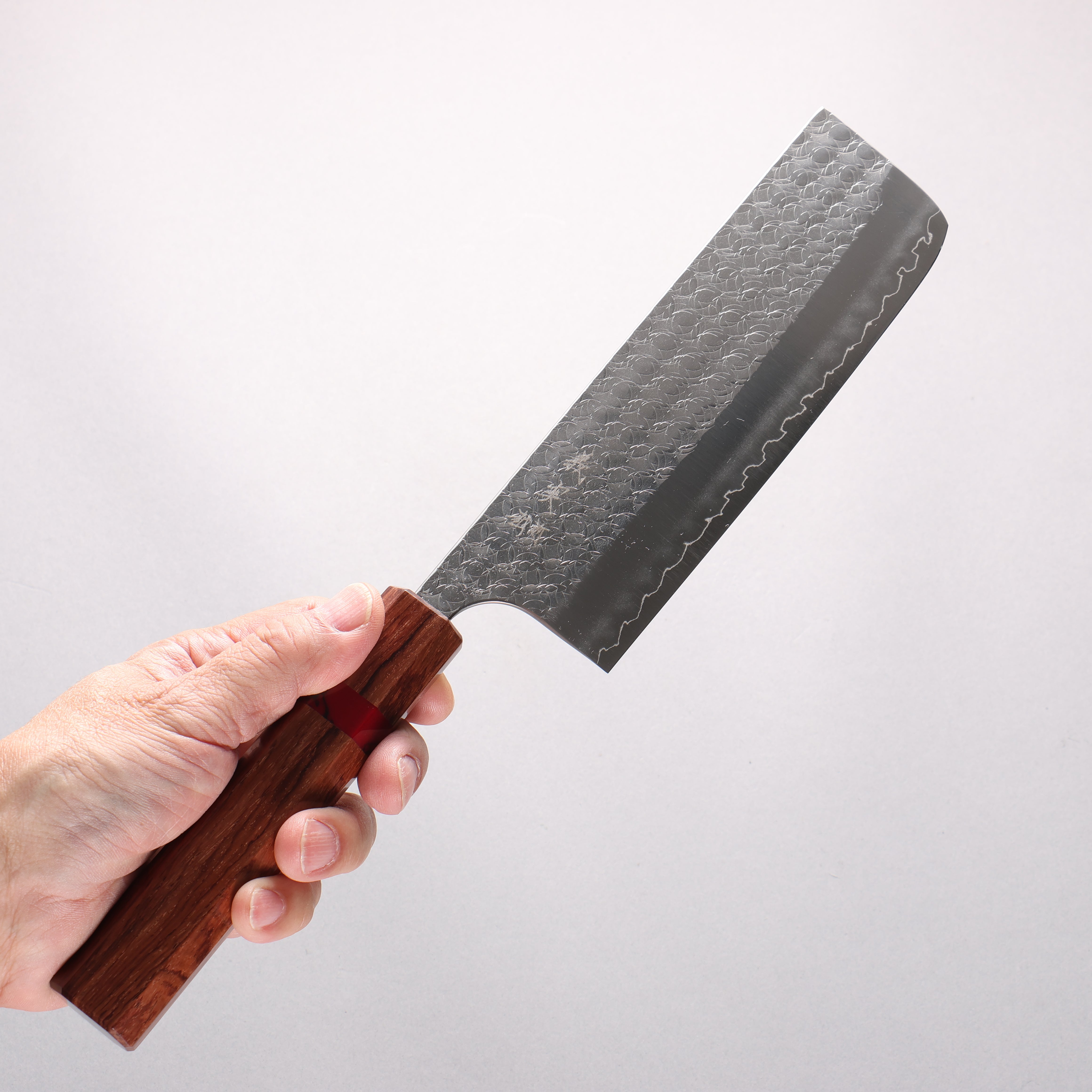 Yoshimi Kato Minamo SG2 Hammered Nakiri 165mm Shitan & Red Turquoise Ring Handle - Seisuke Knife