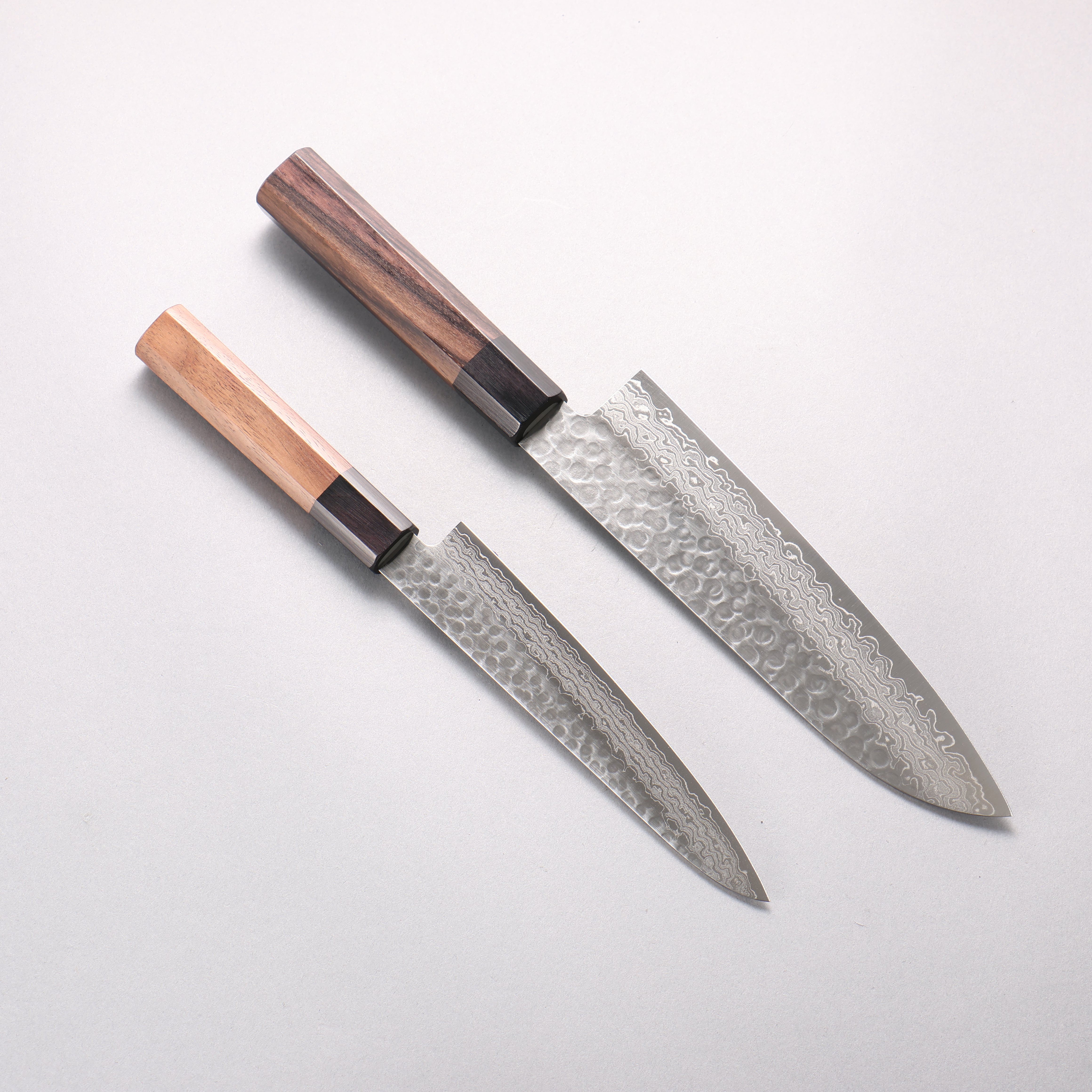 Seisuke AUS10 Hammered Damascus Santoku & Petty Shitan Handle 180mm & 150mm - Seisuke Knife