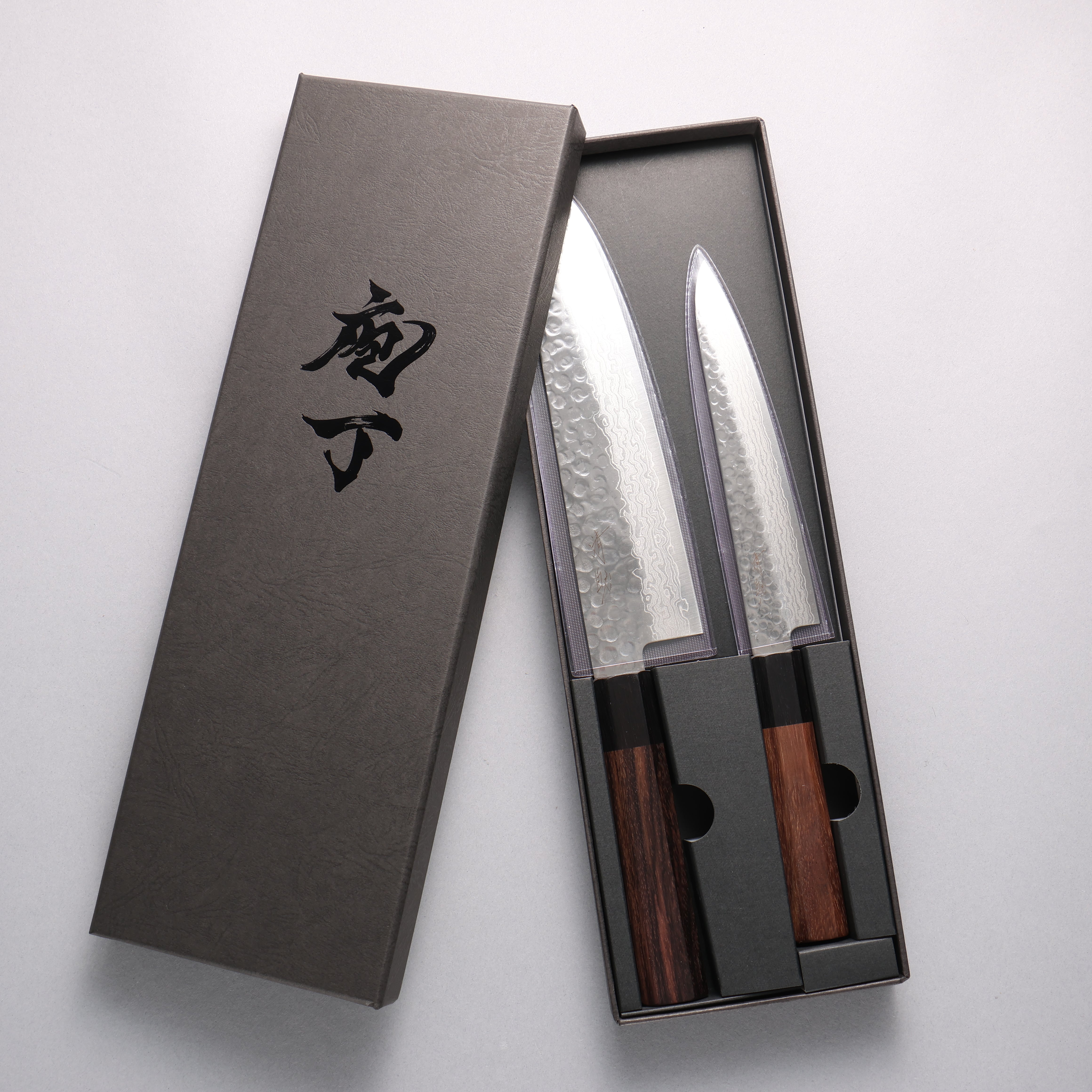 Seisuke AUS10 Hammered Damascus Santoku & Petty Shitan Handle 180mm & 150mm - Seisuke Knife