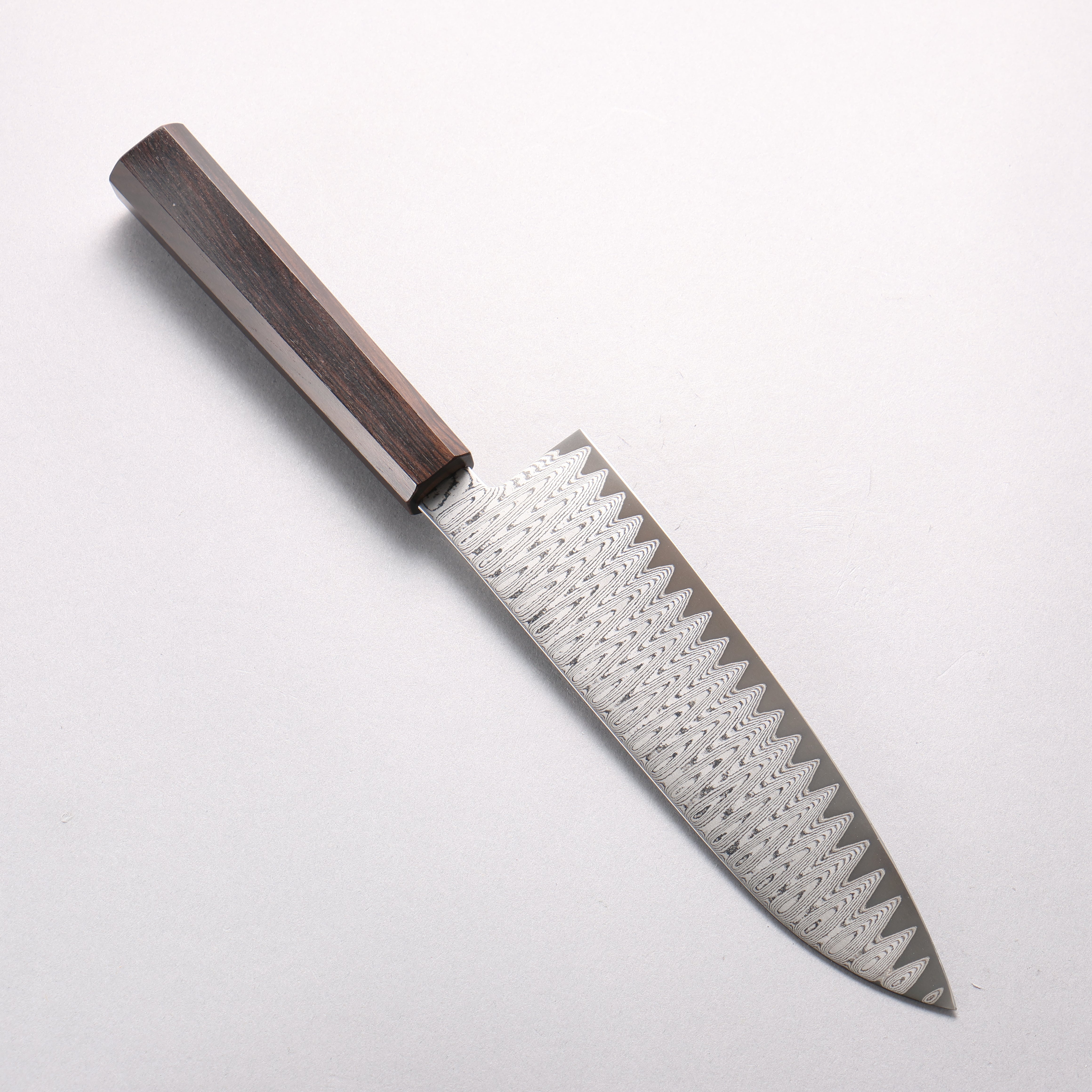 Kanjyo VG10 Damascus Ladder Pattern Santoku 180mm Ebony Wood Handle - Seisuke Knife