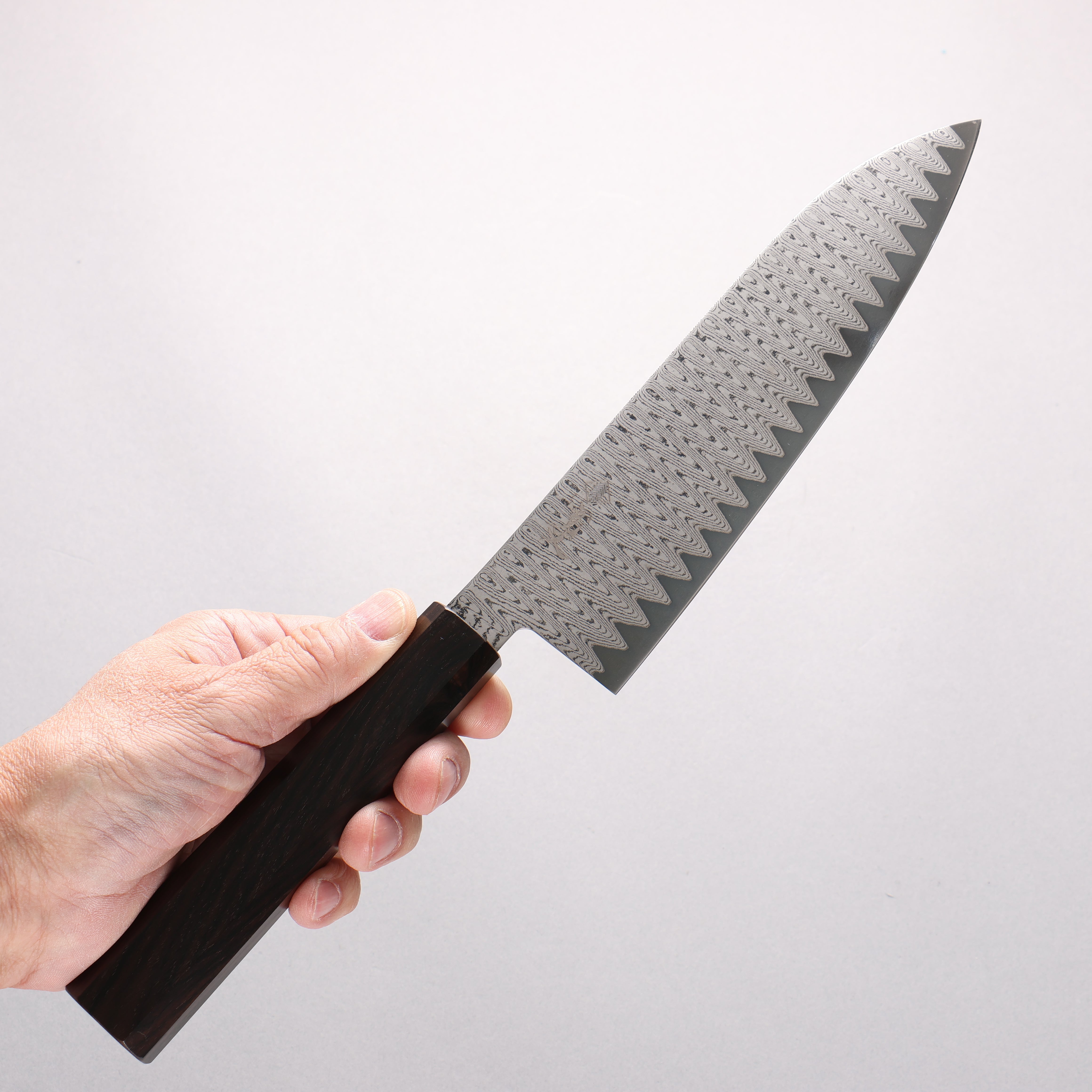 Kanjyo VG10 Damascus Ladder Pattern Santoku 180mm Ebony Wood Handle - Seisuke Knife