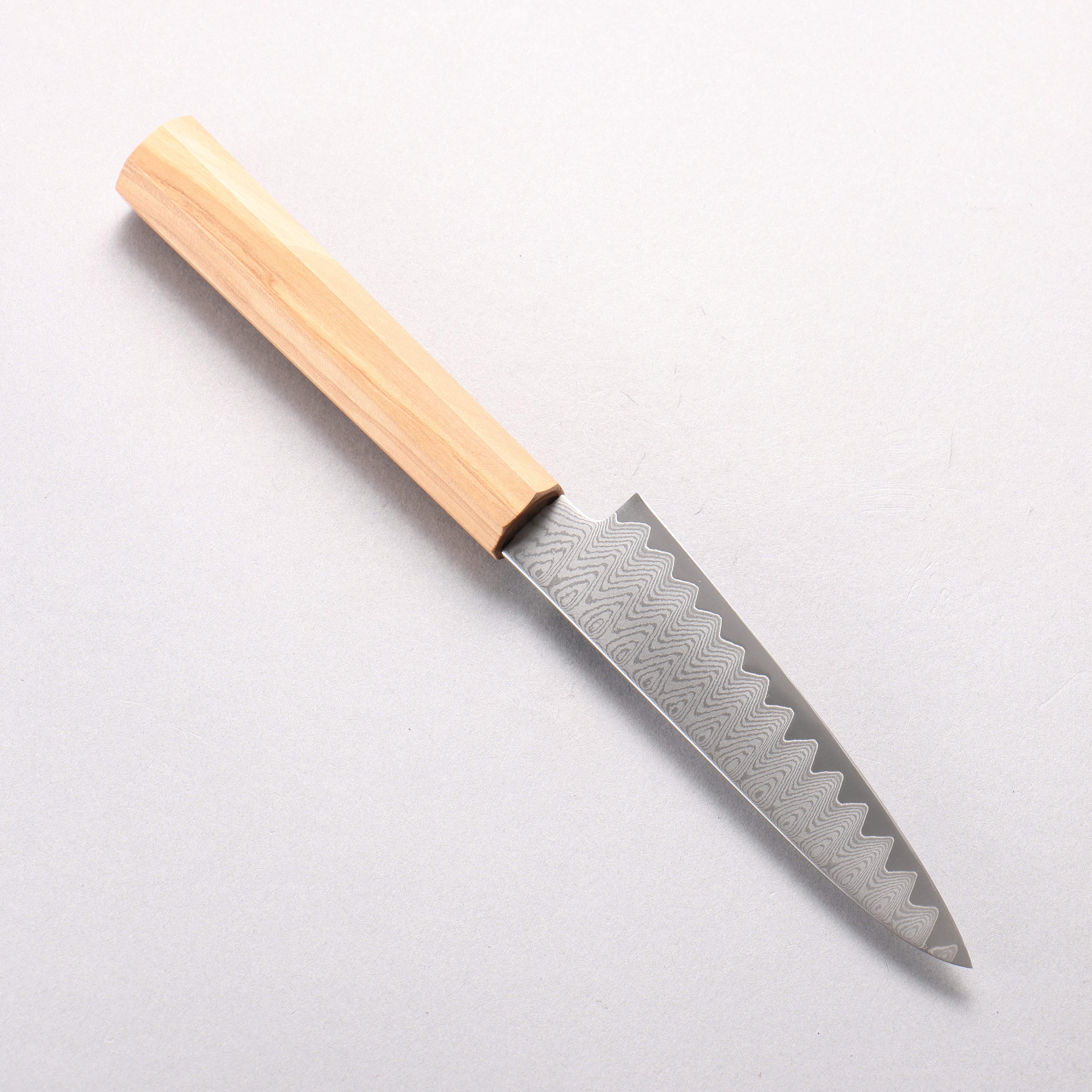 Kanjyo VG10 Damascus Ladder Pattern Petty-Utility 120mm Olive Wood Handle - Seisuke Knife