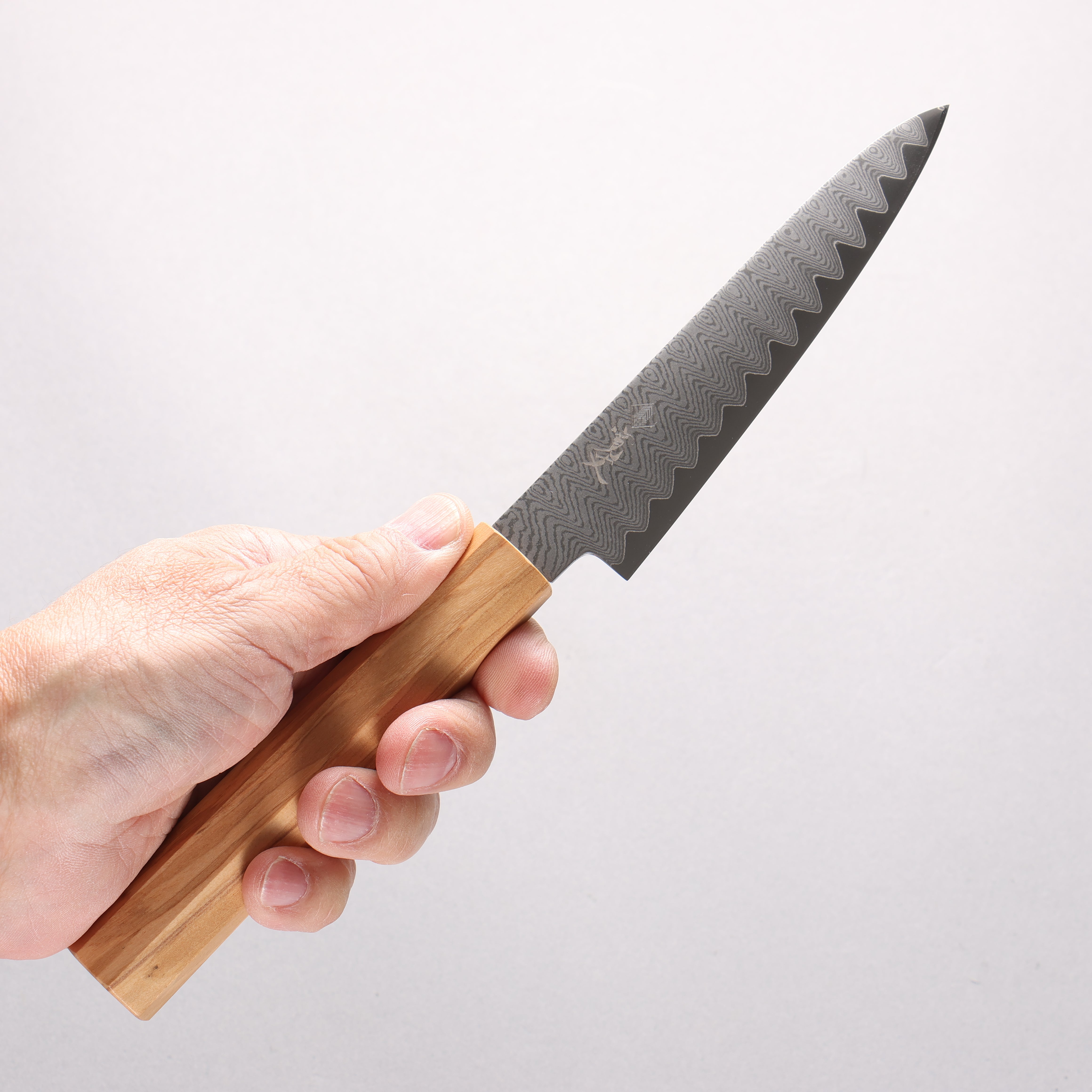 Kanjyo VG10 Damascus Ladder Pattern Petty-Utility 120mm Olive Wood Handle - Seisuke Knife