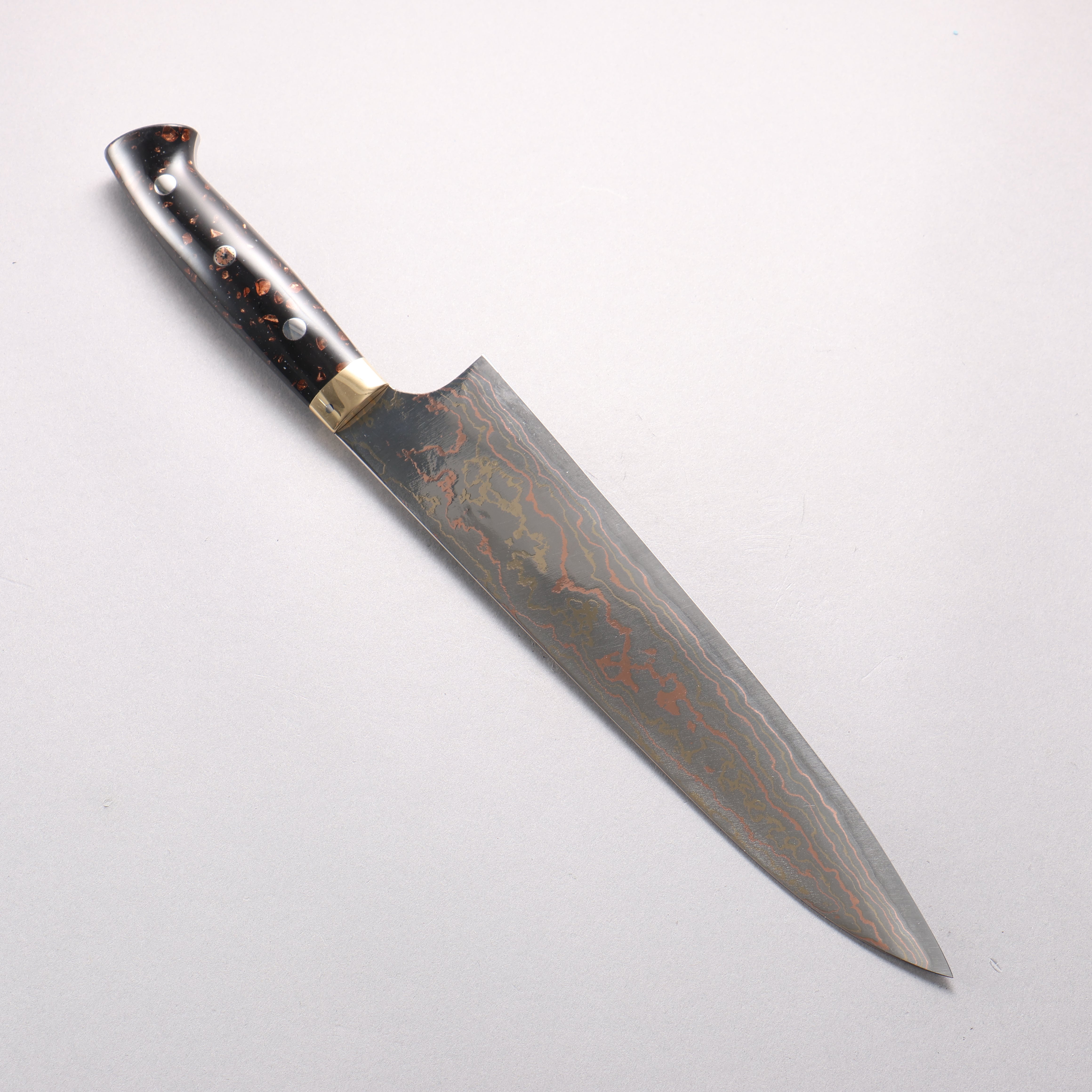 Takeshi Saji Blue Steel No.2 Colored Damascus Gyuto 240mm Black/Brown Corian Handle - Seisuke Knife