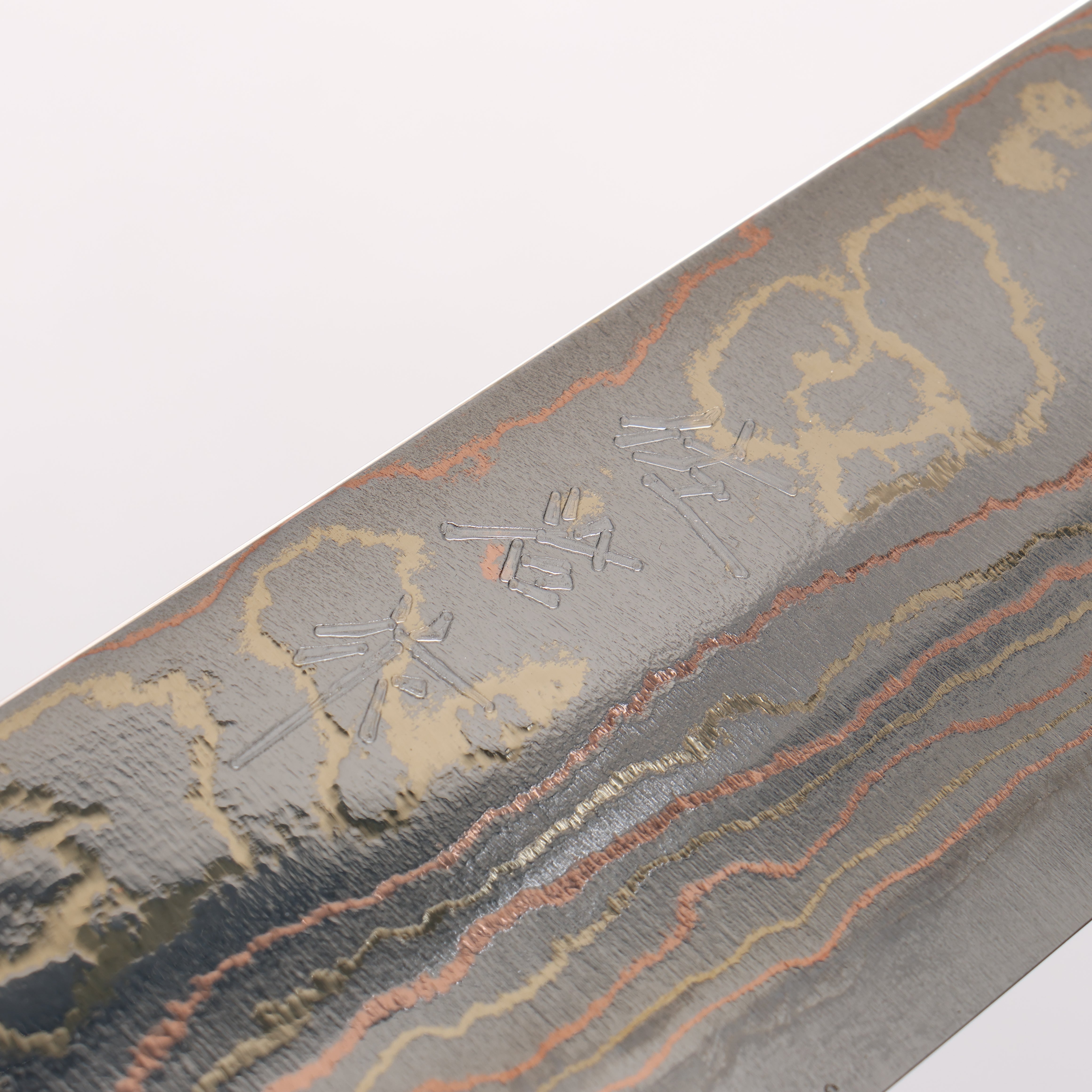 Takeshi Saji Blue Steel No.2 Colored Damascus Gyuto 240mm Black/Brown Corian Handle - Seisuke Knife
