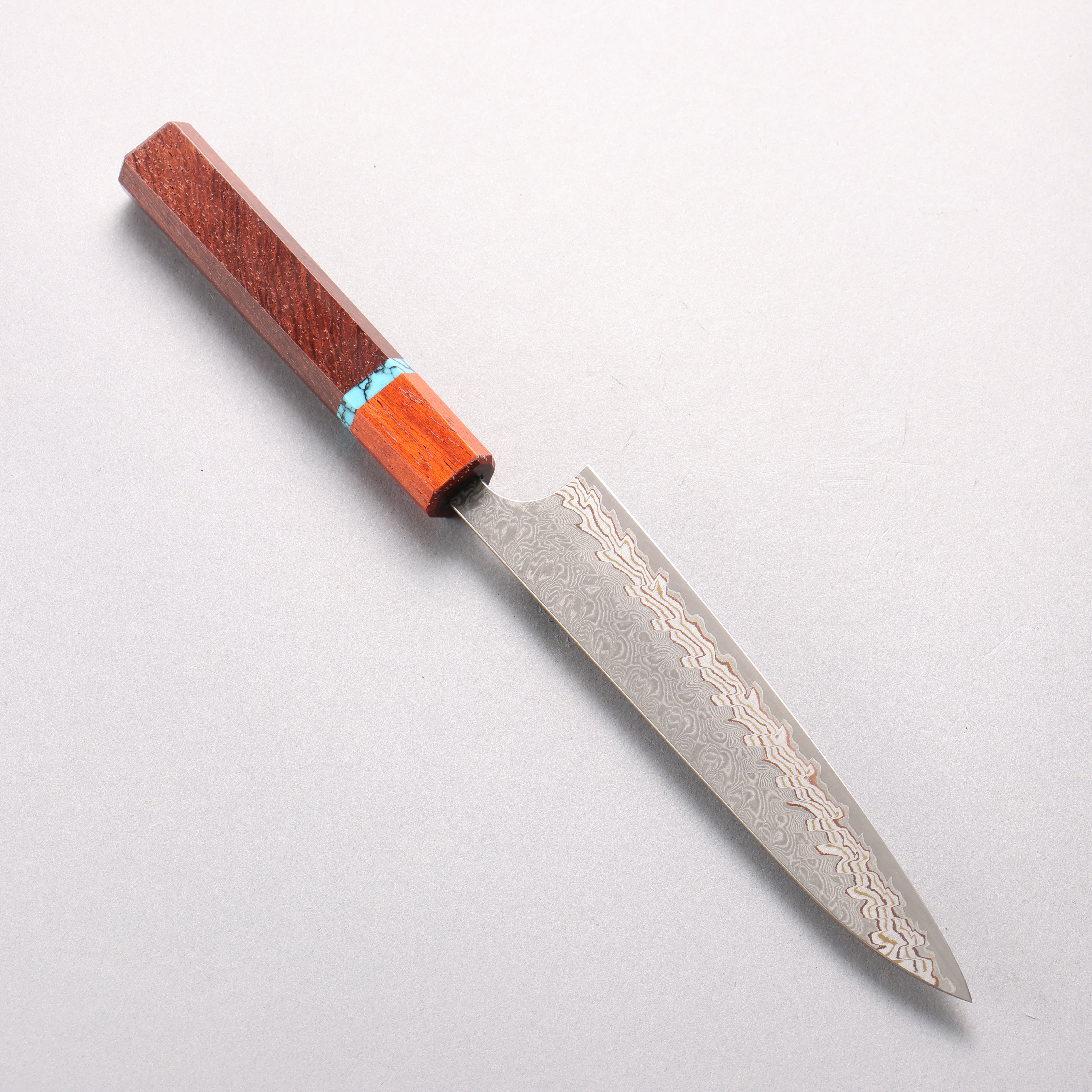 Yoshimi Kato VG10w Colored Damascus Petty-Utility 150mm Rosewood (Turquoise Ring) Handle - Seisuke Knife
