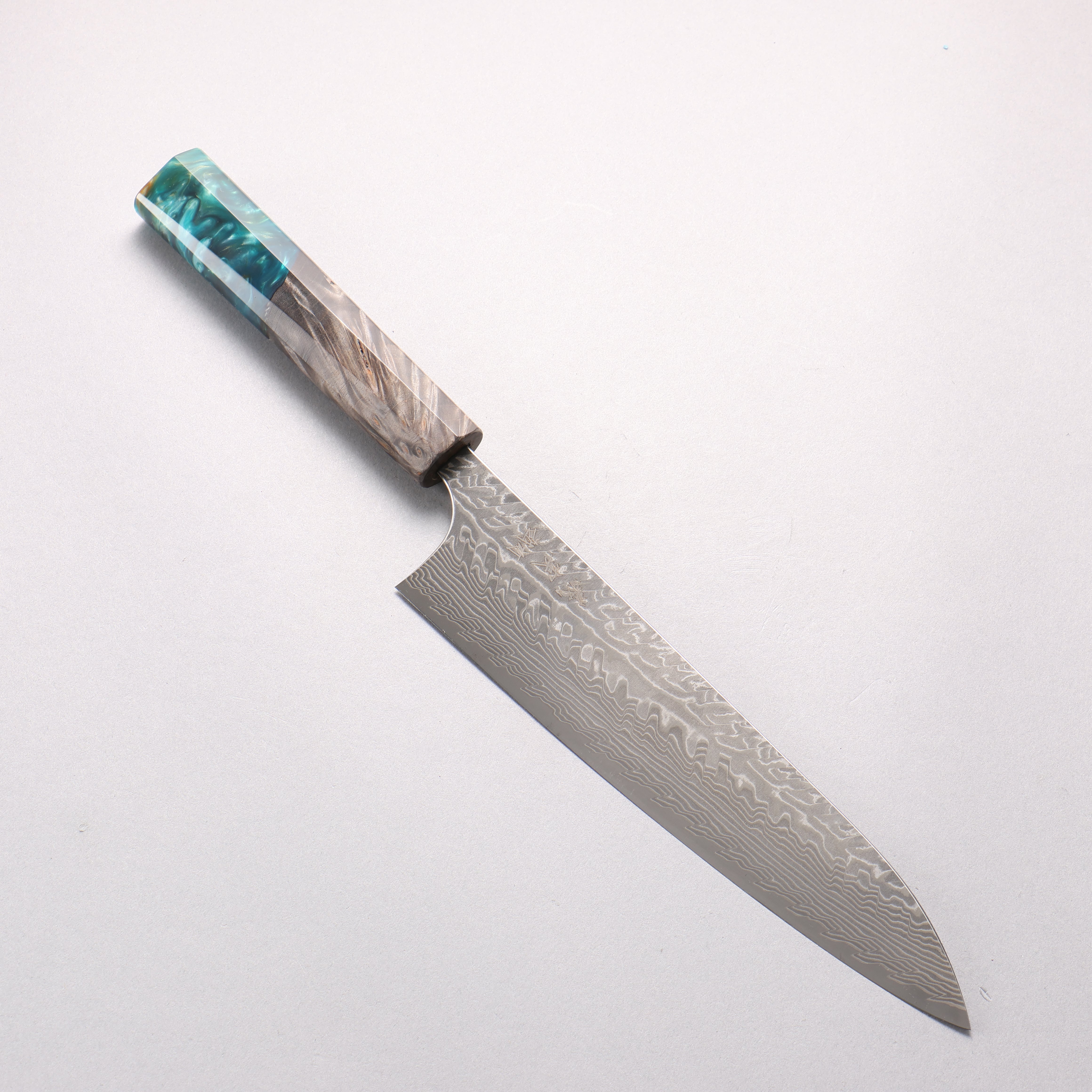 Yoshimi Kato SG2 Black Damascus Gyuto 210mm Stabilized Birch & Emerald Green Resin Handle - Seisuke Knife