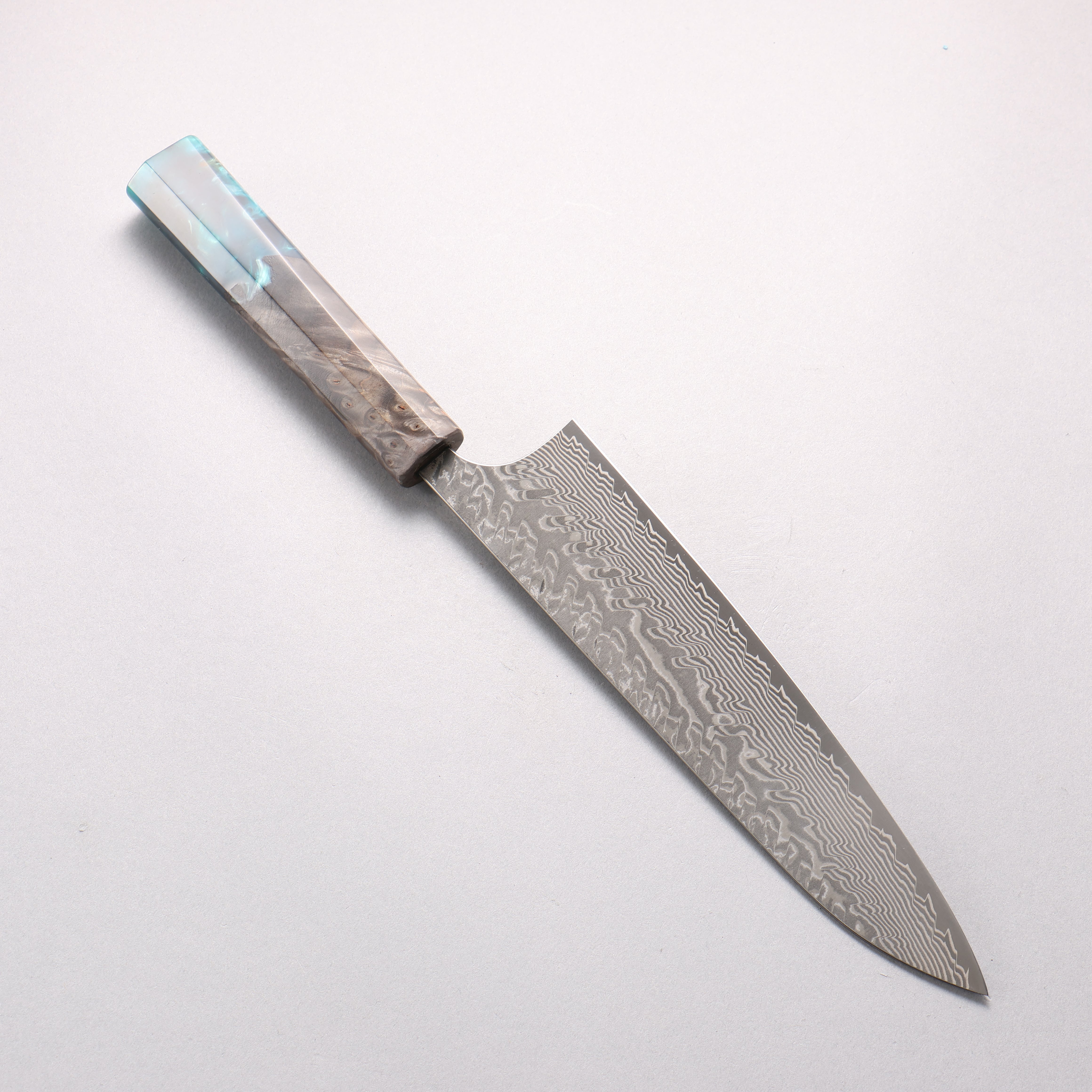 Yoshimi Kato SG2 Black Damascus Gyuto 210mm Stabilized Birch & Emerald Green Resin Handle - Seisuke Knife
