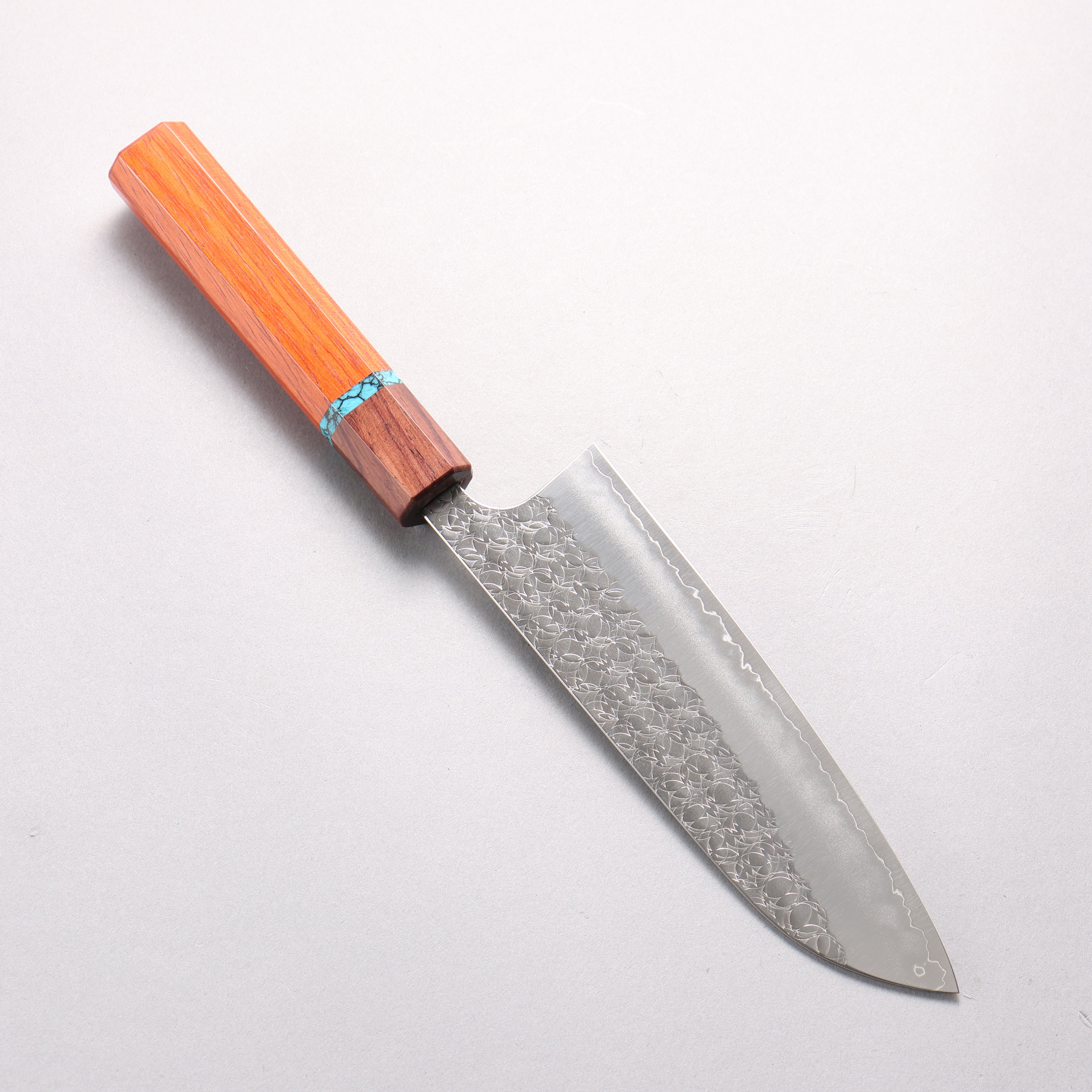 Yoshimi Kato Minamo SG2 Hammered Santoku 170mm Padoauk(Turquoise Ring) Handle - Seisuke Knife