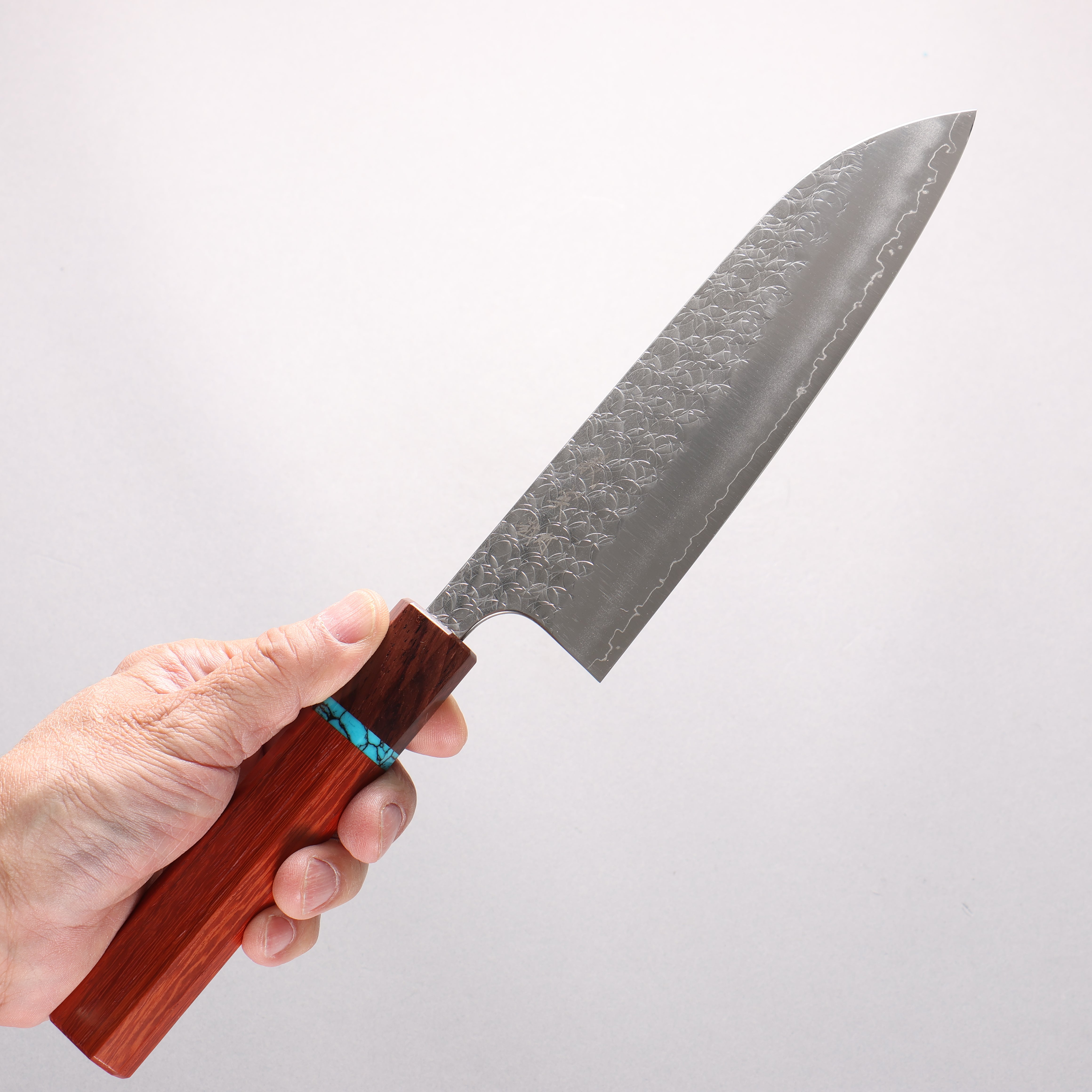 Yoshimi Kato Minamo SG2 Hammered Santoku 170mm Padoauk(Turquoise Ring) Handle - Seisuke Knife