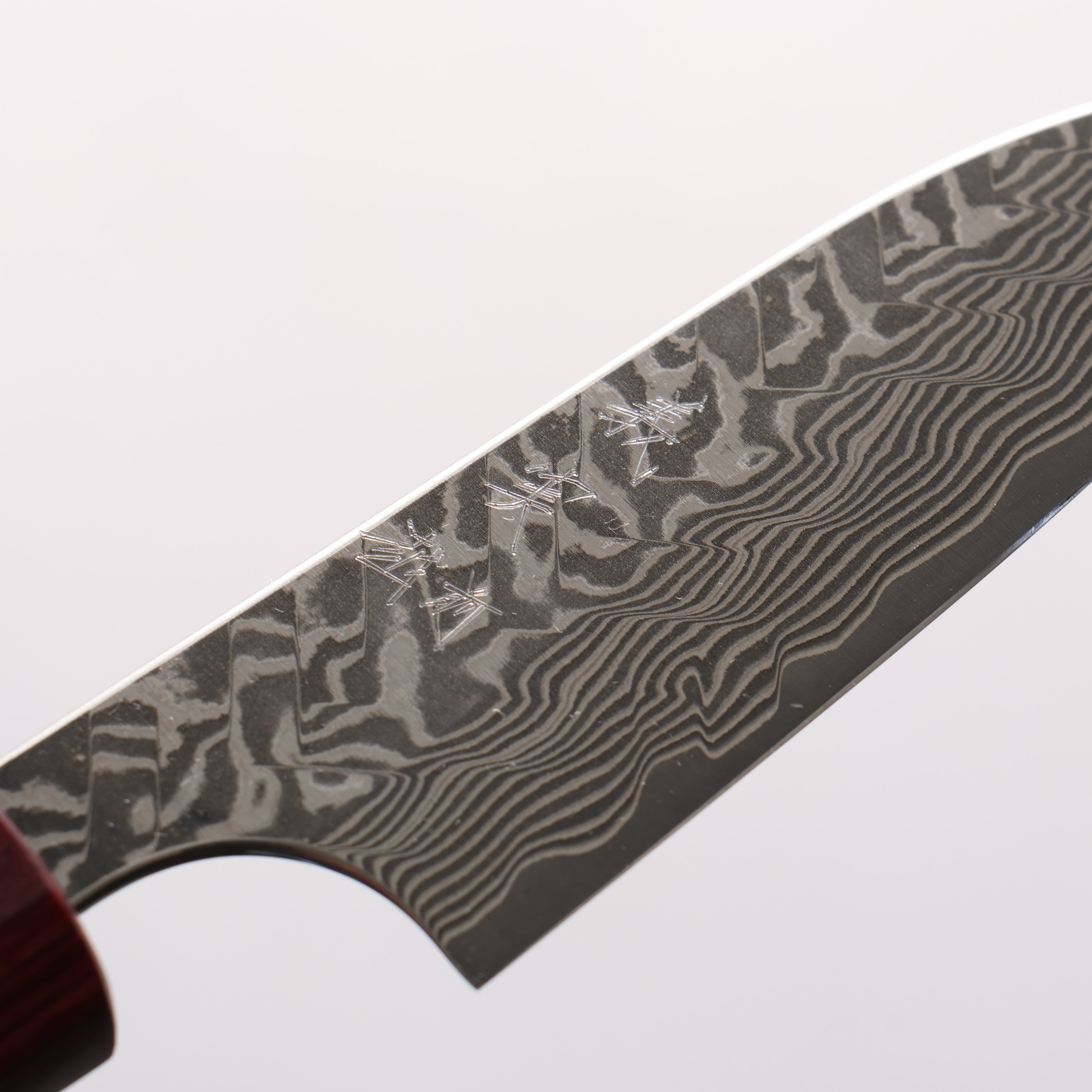 Yoshimi Kato SG2 Black Damascus Petty-Utility 80mm Honduras (ferrule: Red Pakka wood) Handle - Seisuke Knife