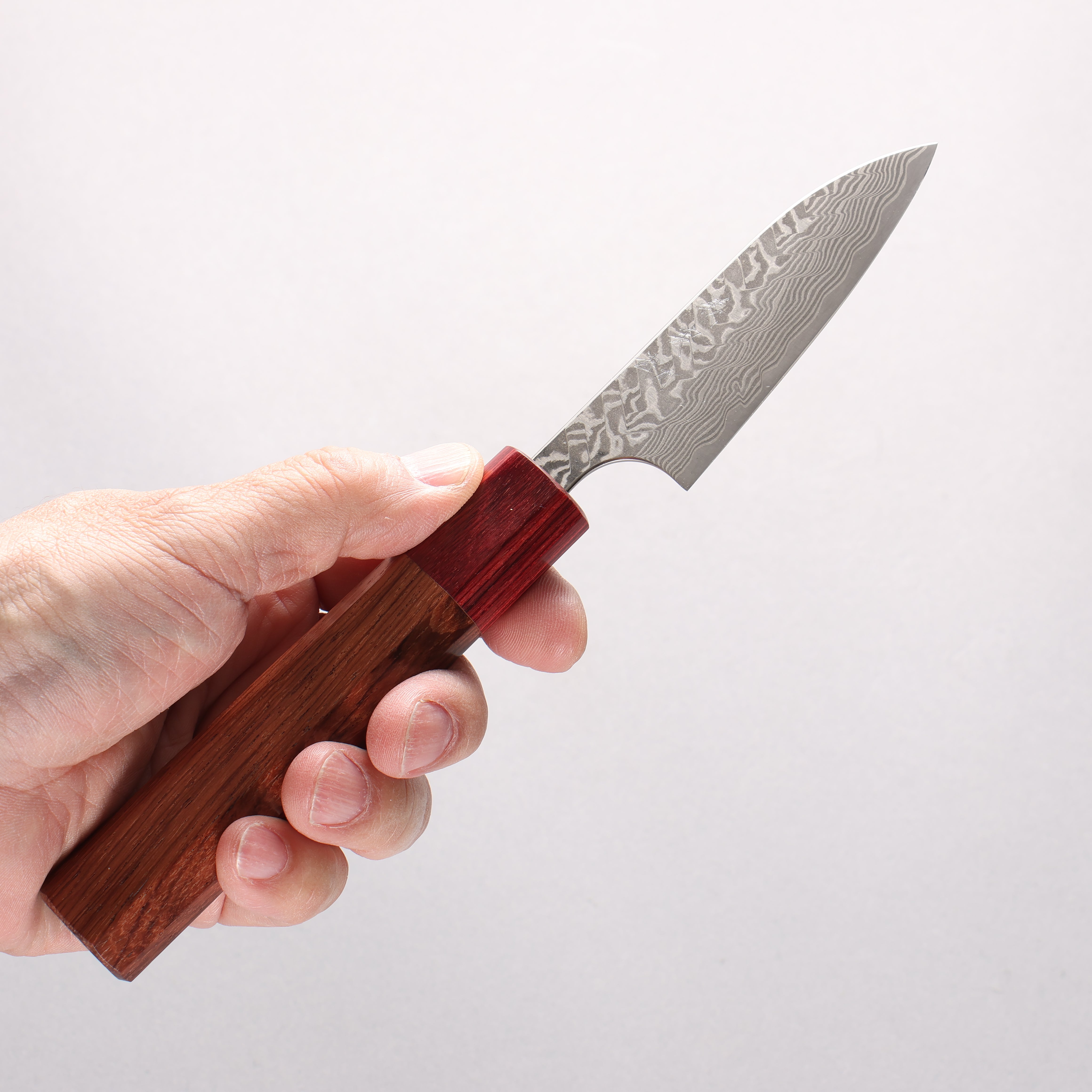Yoshimi Kato SG2 Black Damascus Petty-Utility 80mm Honduras (ferrule: Red Pakka wood) Handle - Seisuke Knife