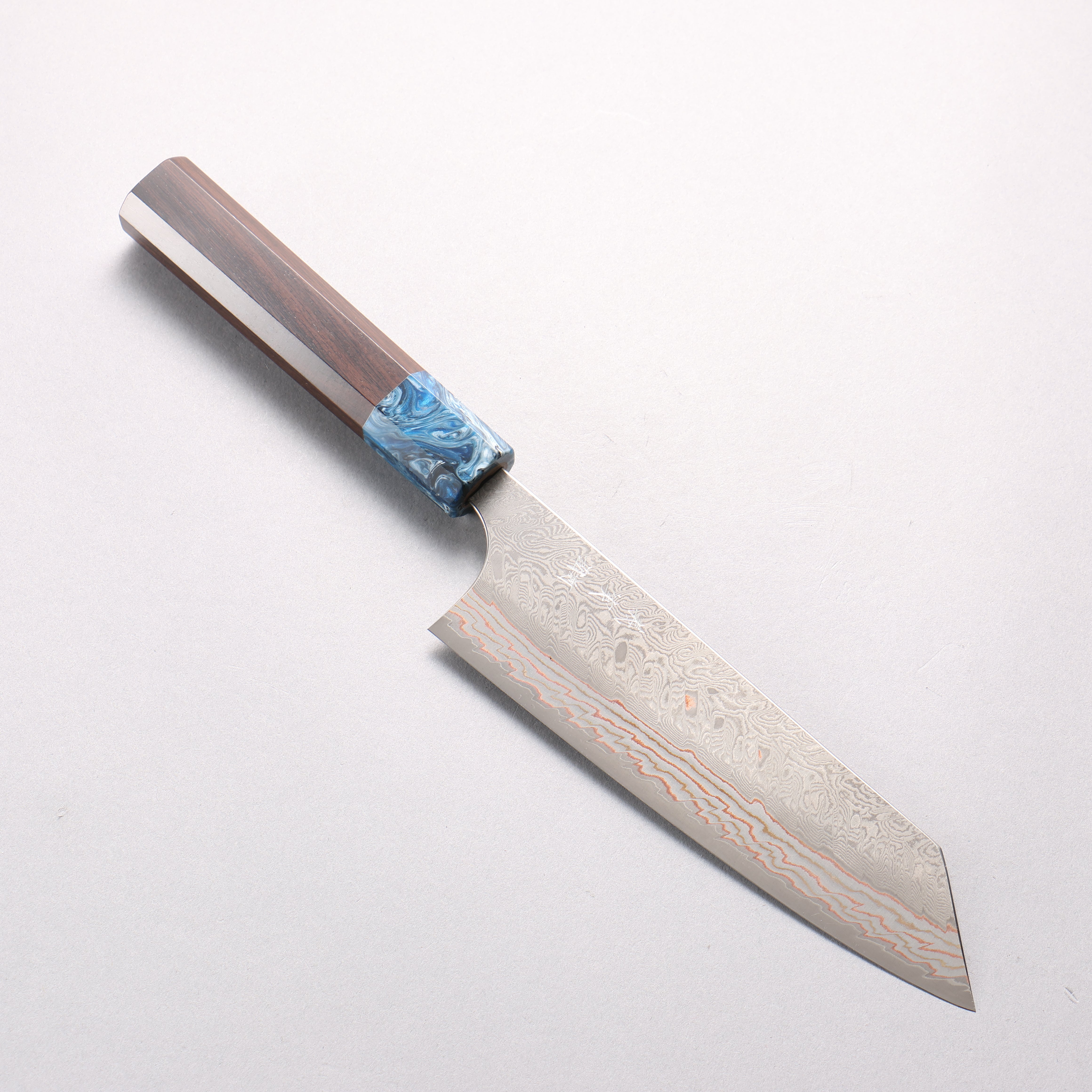 Yoshimi Kato VG10w Colored Damascus Bunka 170mm Ebony (ferrule: Blue Marble Resin) Handle - Seisuke Knife