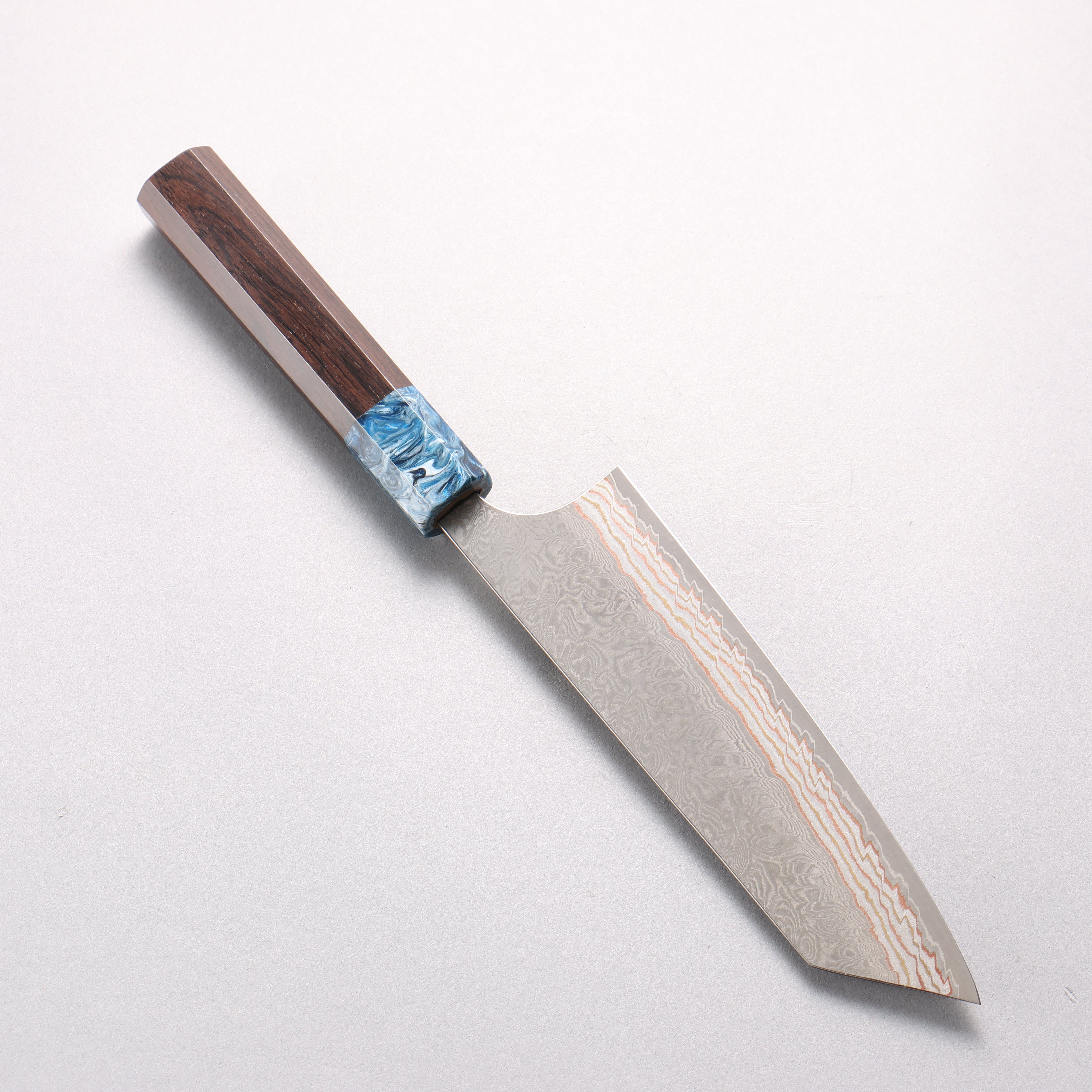Yoshimi Kato VG10w Colored Damascus Bunka 170mm Ebony (ferrule: Blue Marble Resin) Handle - Seisuke Knife
