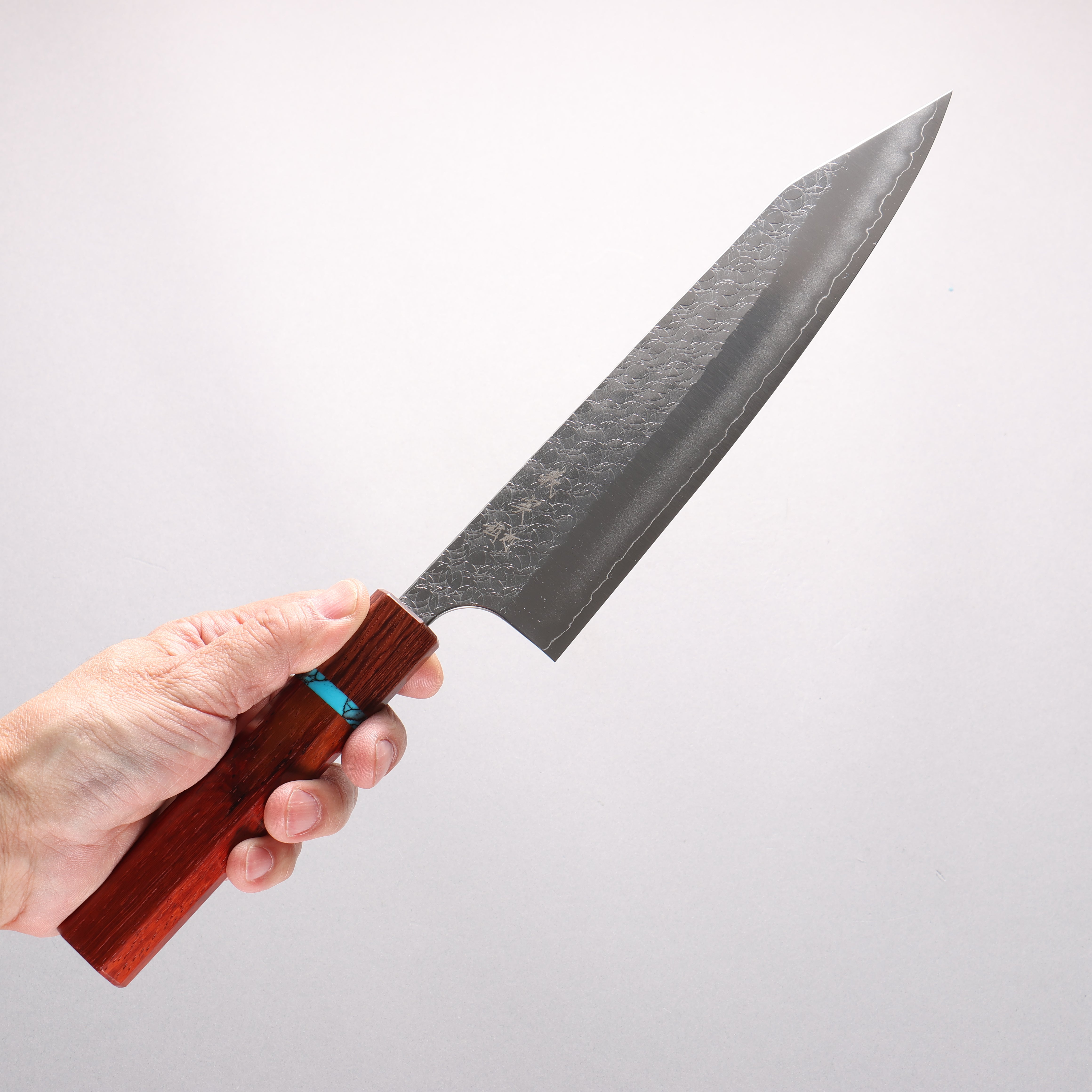 Yoshimi Kato Minamo SG2 Hammered Kiritsuke Gyuto 210mm Padoauk(Turquoise Ring) Handle - Seisuke Knife