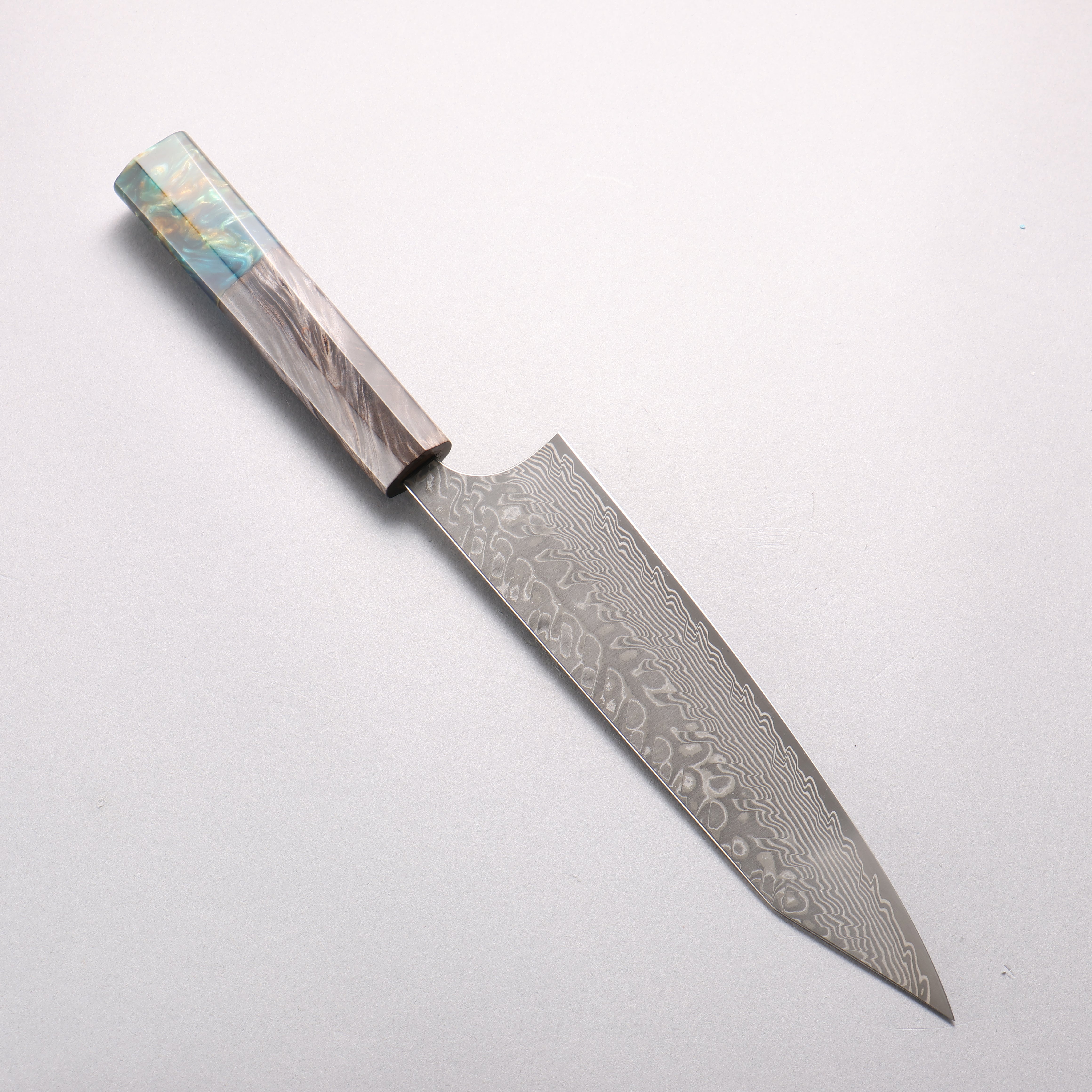 Yoshimi Kato SG2 Black Damascus Kiritsuke Gyuto 210mm Stabilized Birch with Emerald Green Resin Handle - Seisuke Knife