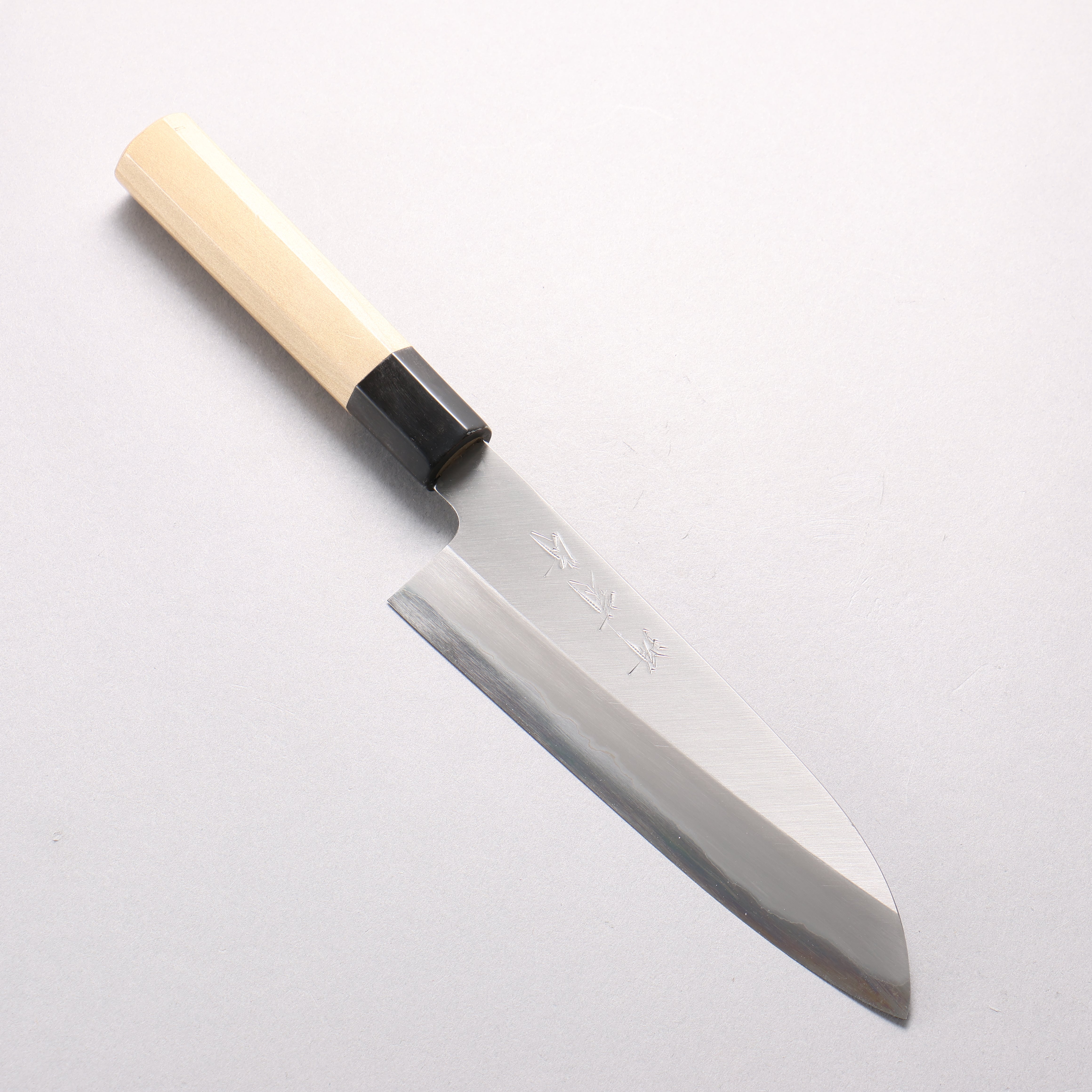 Sakai Kikumori White Steel No.1 Santoku 180mm Magnolia (Ferrule: Water Buffalo Horn) Handle - Seisuke Knife