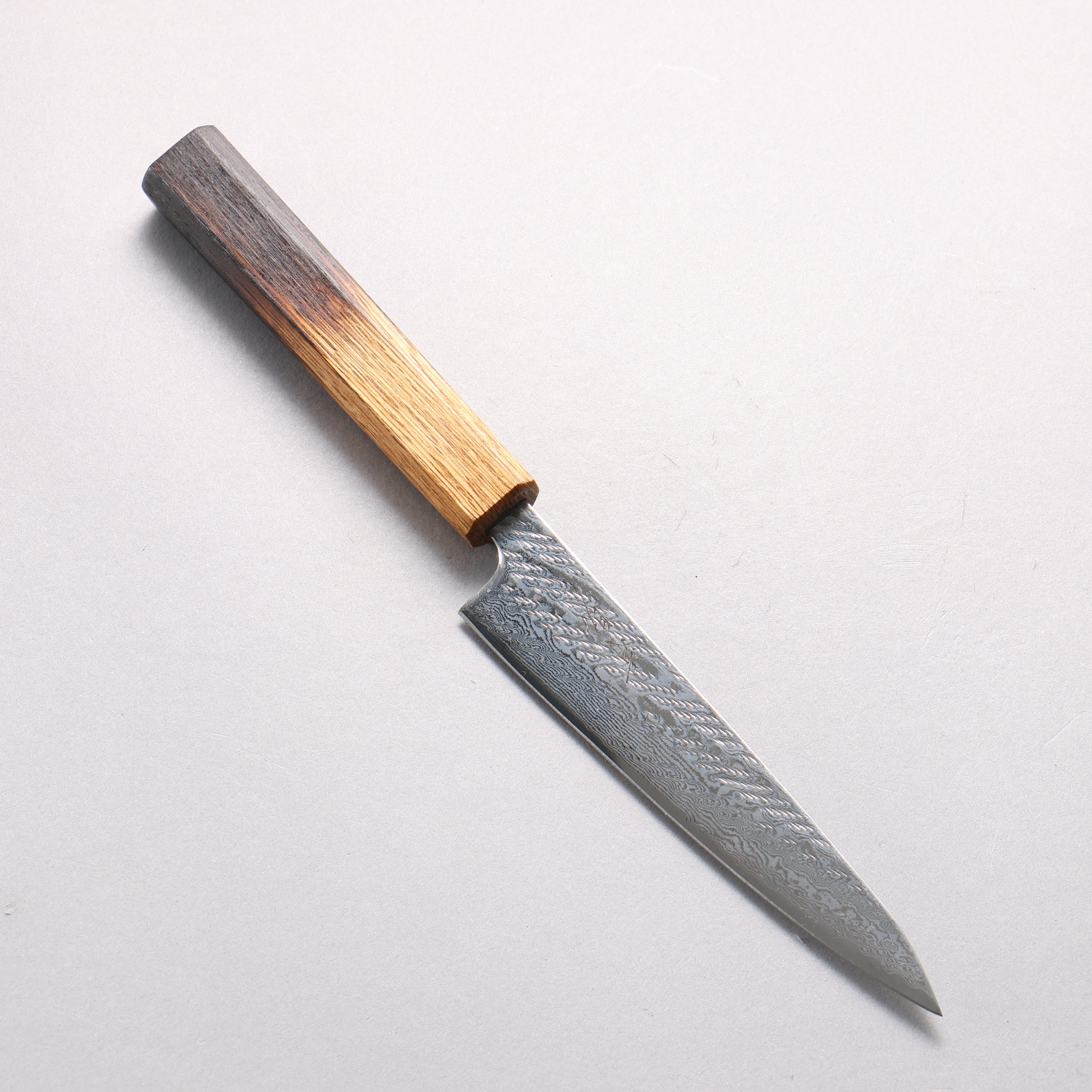 Seisuke AUS10 Hammered Damascus Rope Pattern Petty-Utility 135mm Burnt Oak Handle - Seisuke Knife