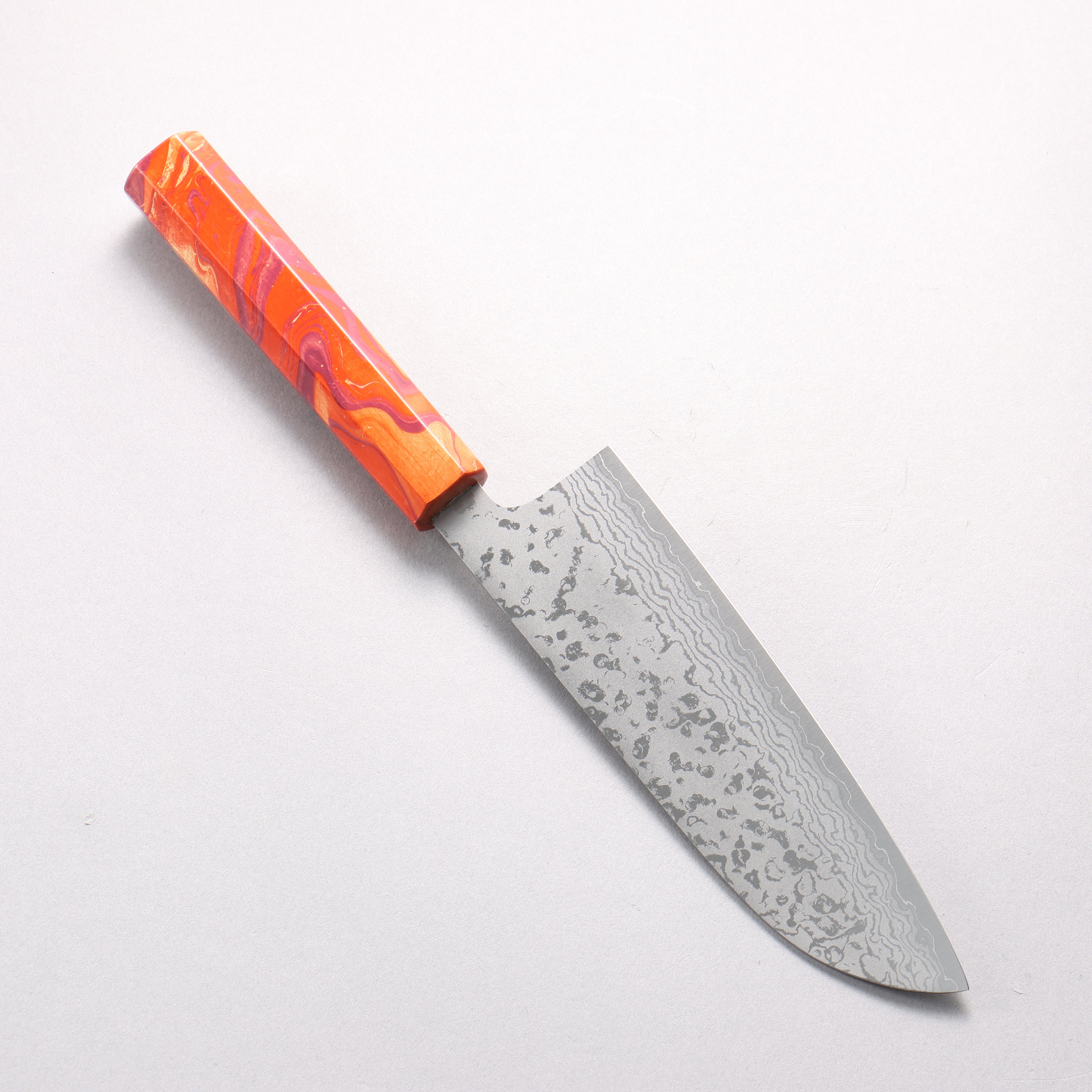 Makoto Kurosaki VG7 Damascus Santoku 165mm Lacquered Red/Purple Marble Handle - Seisuke Knife