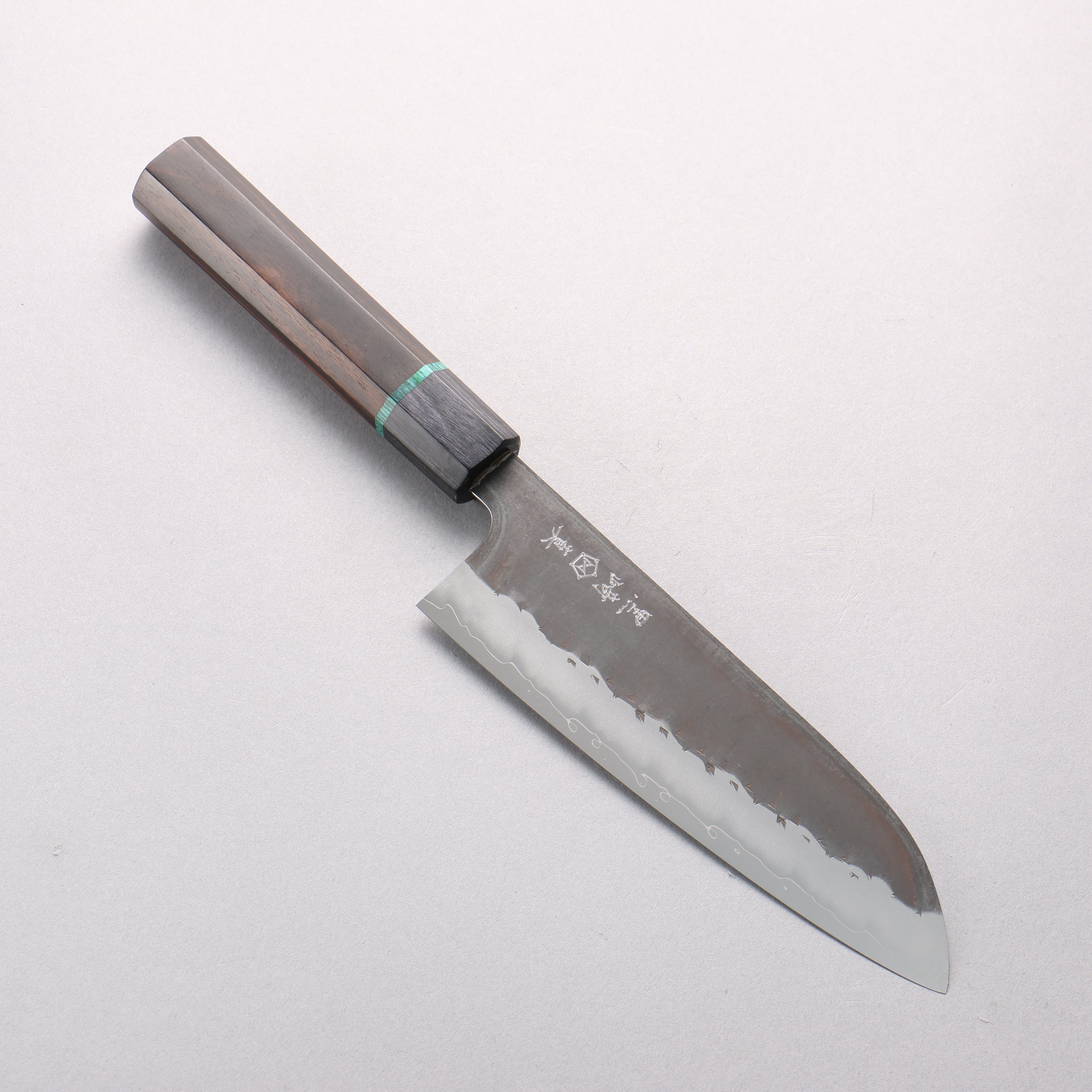 Makoto Kurosaki Forest Sage SPG STRIX Kurouchi Santoku 165mm Ebony Wood & Green Ring Handle - Seisuke Knife